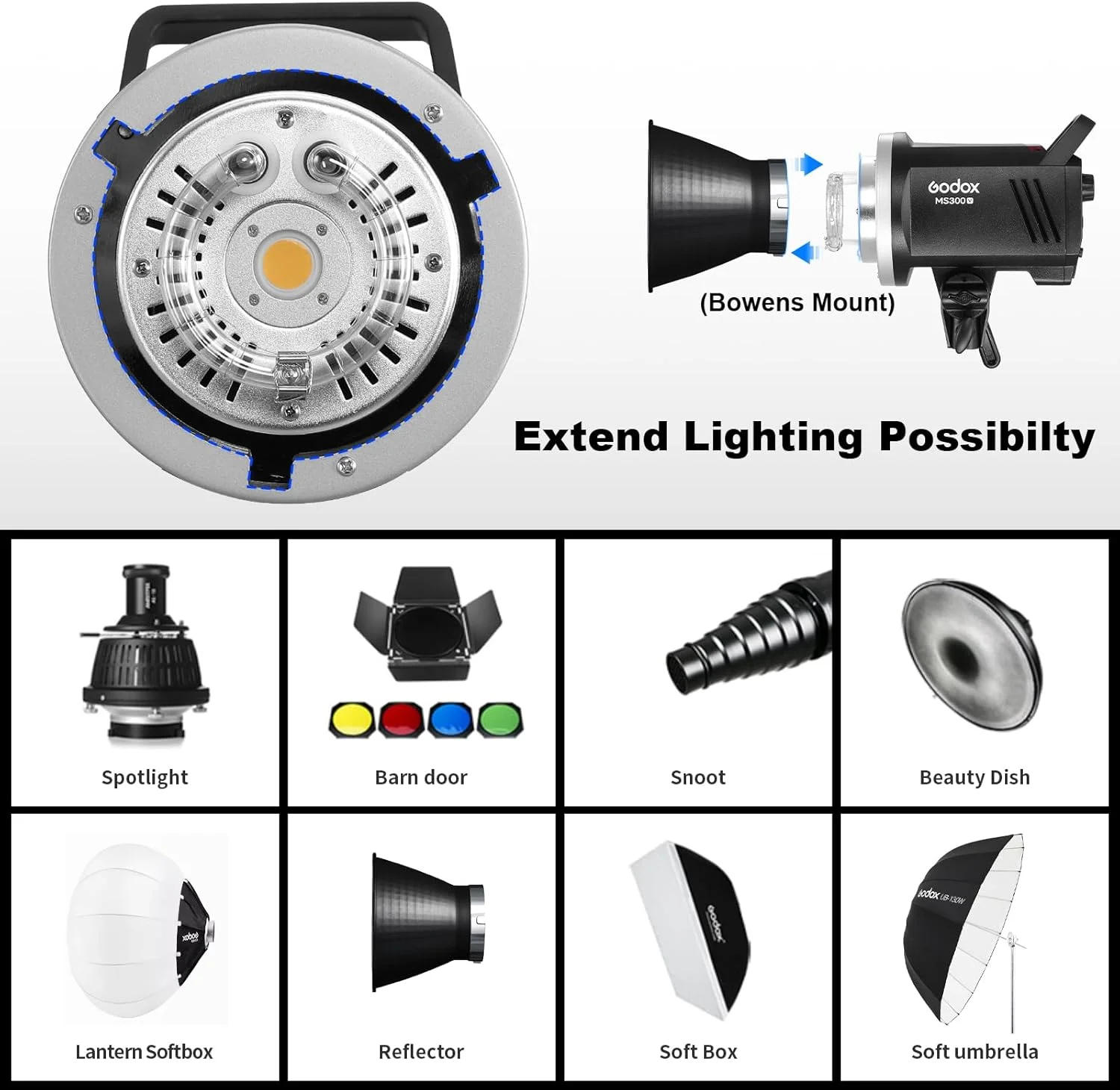 کیت فلاش استودیویی کامپکت گودکس MS300V با مانت بوئنز، لامپ مدلینگ LED، سیستم وایرلس 2.4G X، دمای رنگ 5600K و زمان بازیافت 1.3 ثانیه در حداکثر توان خروجی کیت فلاش استودیویی کامپکت گودکس MS300V با مانت بوئنز، لامپ مدلینگ LED، سیستم وایرلس 2.4G X، دمای رنگ 5600K و زمان بازیافت 1.3 ثانیه در حداکثر توان خروجی