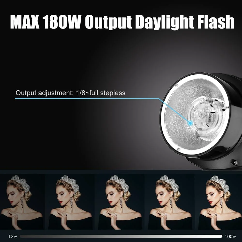 کیت نورپردازی استودیویی حرفه ای گودکس برای عکاسی، 2 عدد مونو لایت 180 وات 5600K با تریگر، سافت باکس، پایه نور