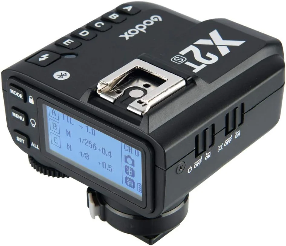 فرستنده فلاش بی‌سیم TTL گودکس X2T-S برای سونی - برد 100 متری 2.4G، همگام‌سازی پرسرعت 1/8000 ثانیه، با کفشک اتصال فلاش، 5 گروه و 32 کانال، کنترل برنامه بلوتوث، سازگار با دوربین‌های سونی