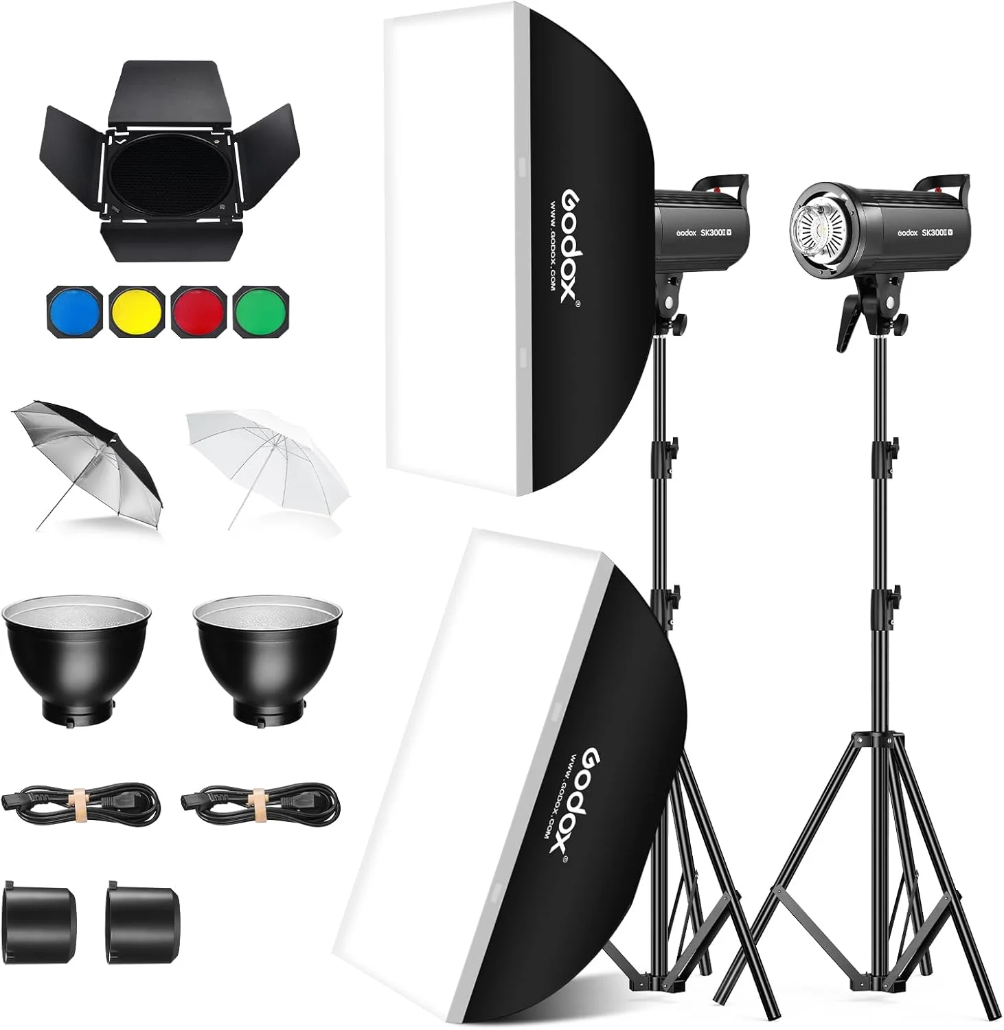 کیت فلاش استودیویی گودکس SK300II-V 300Ws با مانت بوئنز و لامپ مدلینگ LED 10W برای استودیو، عکاسی، لوکیشن و پرتره