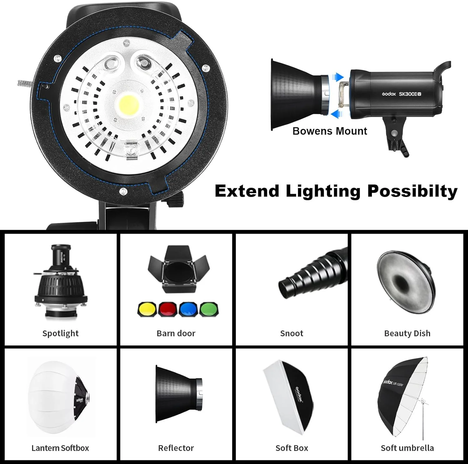 کیت فلاش استودیویی گودکس SK300II-V 300Ws با مانت بوئنز و لامپ مدلینگ LED 10W برای استودیو، عکاسی، لوکیشن و پرتره کیت فلاش استودیویی گودکس SK300II-V 300Ws با مانت بوئنز و لامپ مدلینگ LED 10W برای استودیو، عکاسی، لوکیشن و پرتره