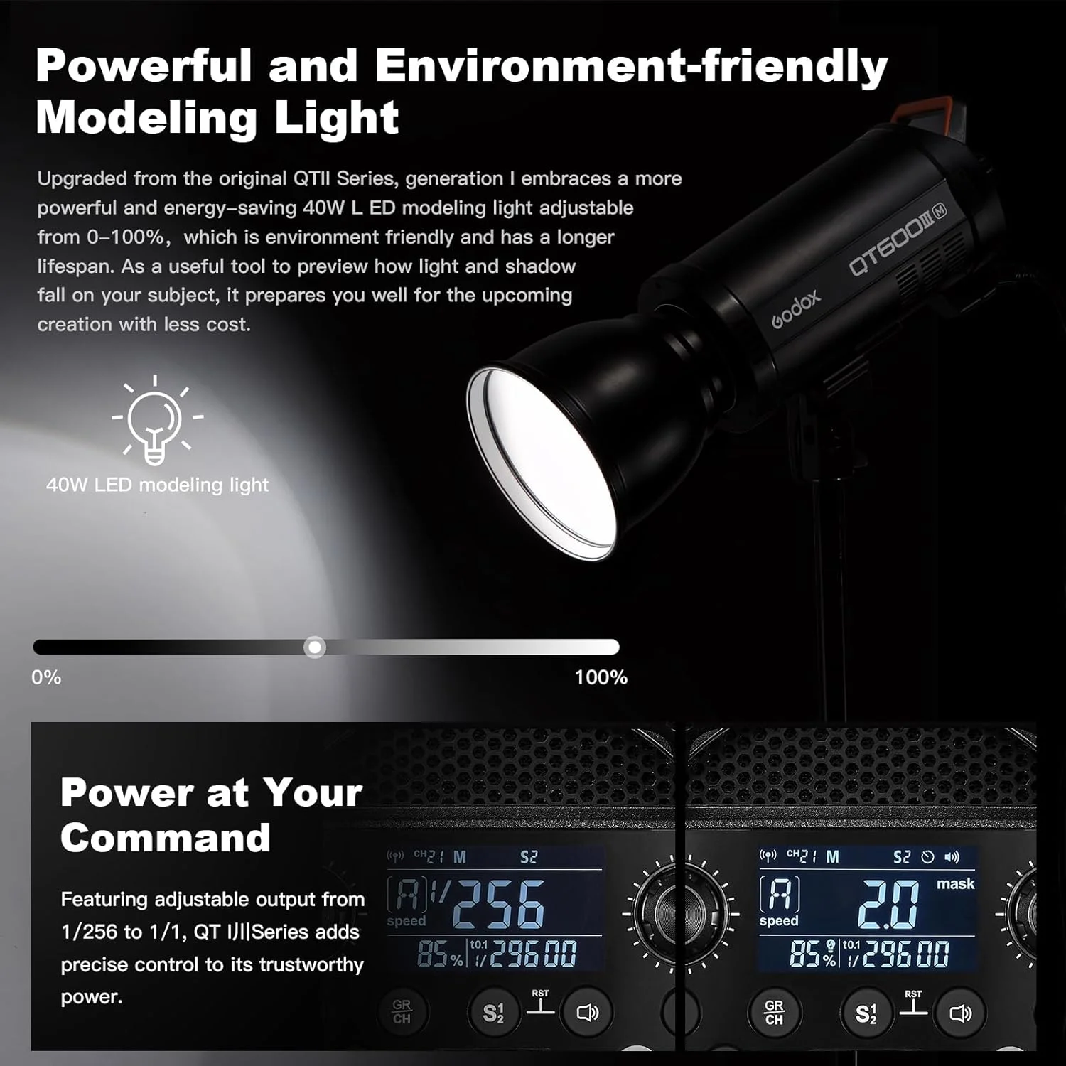 فلاش حرفه ای گودکس QT600IIIM 600 وات با سیستم بی سیم داخلی X 2.4G و دمای رنگی 5600±200K و زمان بازیافت 0.01-0.9 ثانیه برای تبلیغات، فیلم ها و عکاسی پرتره فلاش حرفه ای گودکس QT600IIIM 600 وات با سیستم بی سیم داخلی X 2.4G و دمای رنگی 5600±200K و زمان بازیافت 0.01-0.9 ثانیه برای تبلیغات، فیلم ها و عکاسی پرتره