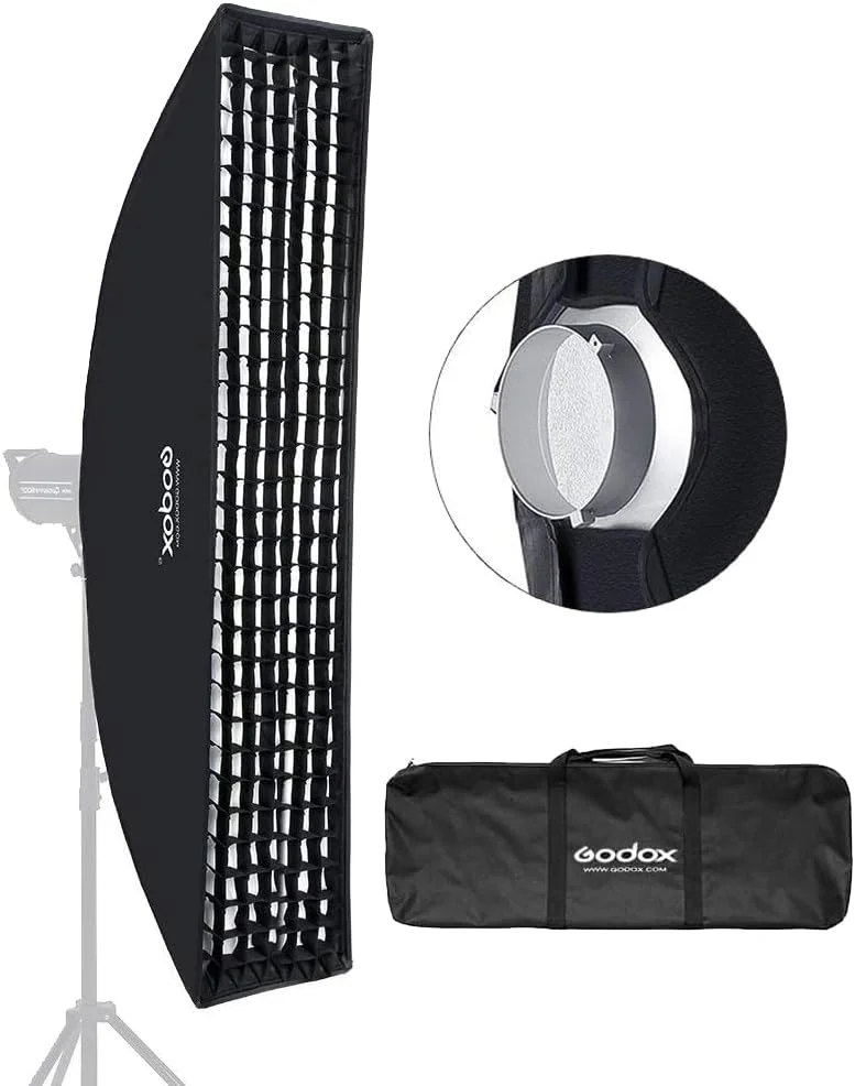 سافت باکس نواری لانه زنبوری 30cm x 120cm با مانت بوئنز Godox برای فلاش گودکس و سایر فلاش های استودیویی