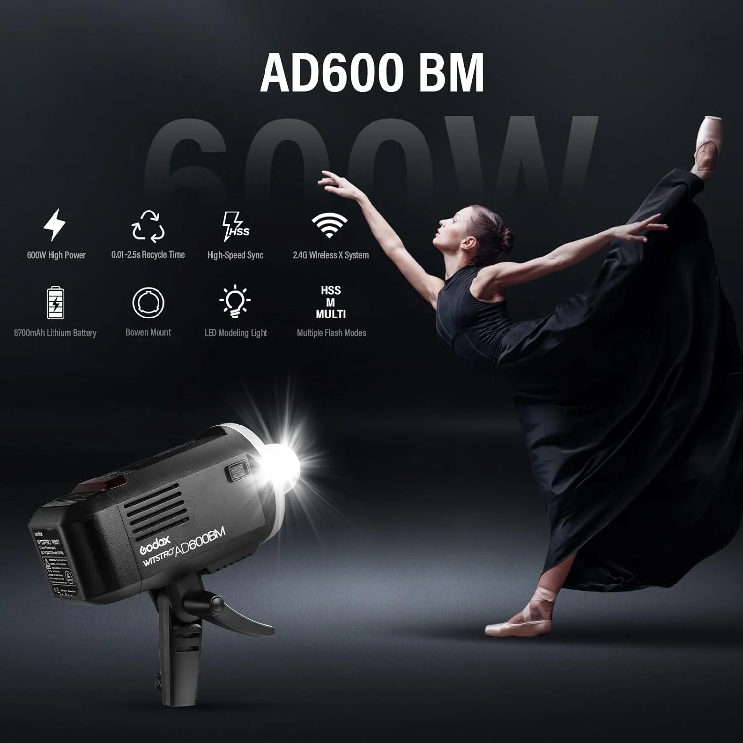 فلاش استودیویی پرتابل گودکس AD600BM 600Ws GN87 HSS 1/8000s با مانت بوئنز، باتری 8700mAh و سیستم وایرلس 2.4G X به همراه رفلکتور استاندارد فلاش استودیویی پرتابل گودکس AD600BM 600Ws GN87 HSS 1/8000s با مانت بوئنز، باتری 8700mAh و سیستم وایرلس 2.4G X به همراه رفلکتور استاندارد