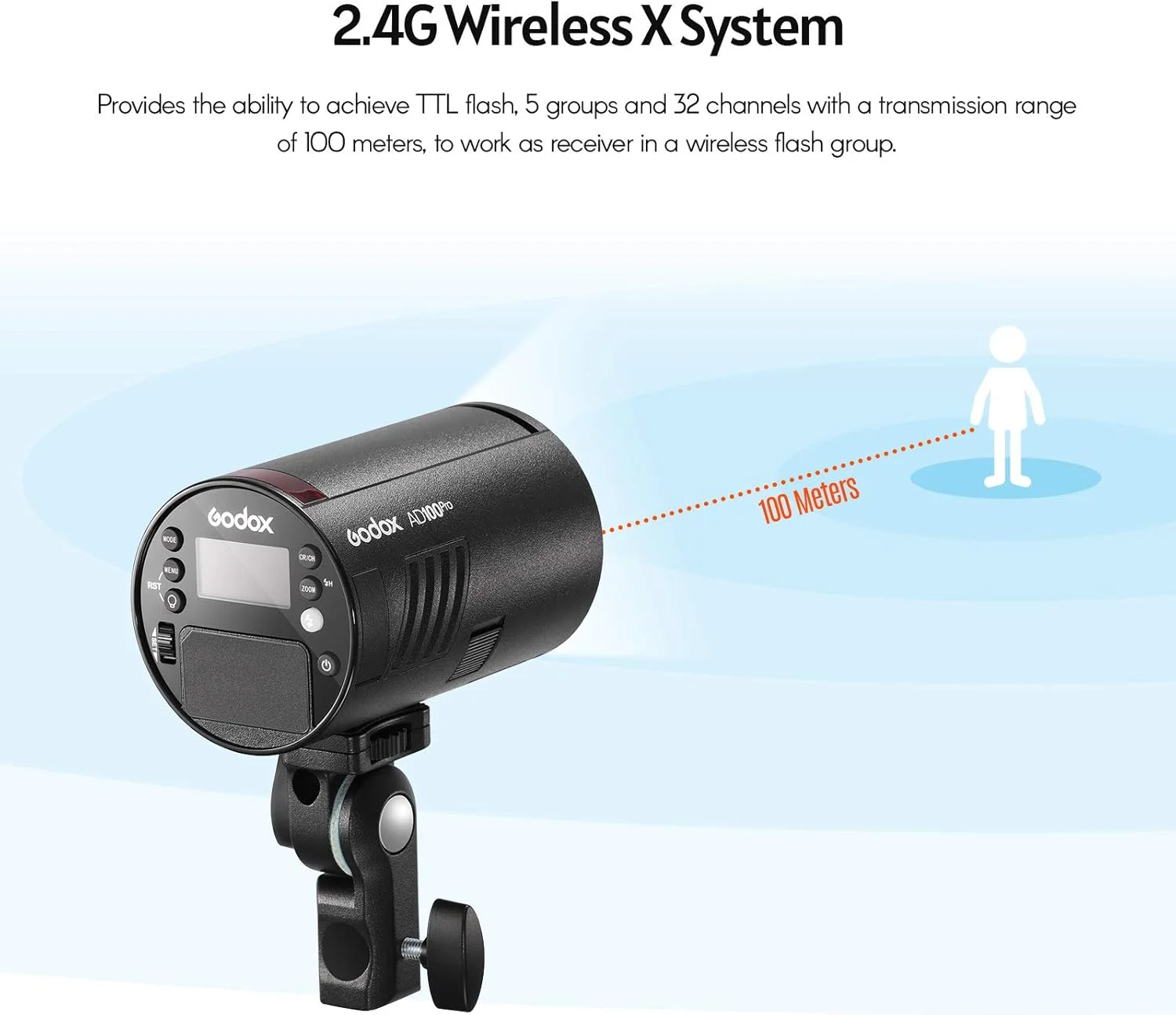 فلاش پرتره استودیویی جیبی گودکس AD100Pro با دمای رنگ 5800K و سرعت سینک 1/8000 ثانیه TTL/Multi/M به همراه باتری قابل شارژ 2600mAh و کیت لوازم جانبی فلاش جیبی GODOX AK-R1 فلاش پرتره استودیویی جیبی گودکس AD100Pro با دمای رنگ 5800K و سرعت سینک 1/8000 ثانیه TTL/Multi/M به همراه باتری قابل شارژ 2600mAh و کیت لوازم جانبی فلاش جیبی GODOX AK-R1