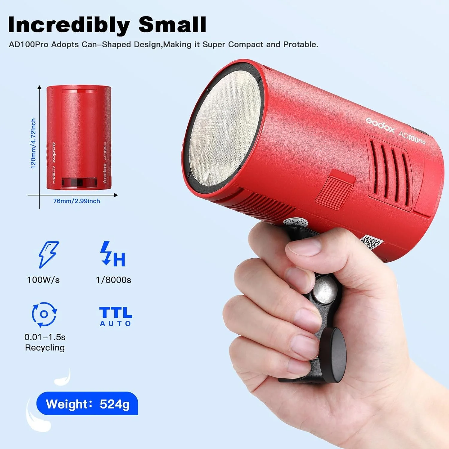 فلاش استودیویی قابل حمل گودکس AD100pro، 100 وات، باتری 2600 میلی آمپر، سیستم بی سیم 2.4G، همگام سازی با سرعت بالا 1/8000 ثانیه، زمان بازیافت 0.01-1.5 ثانیه، 360 فلاش با قدرت کامل برای عکاسی استودیویی (قرمز) فلاش استودیویی قابل حمل گودکس AD100pro، 100 وات، باتری 2600 میلی آمپر، سیستم بی سیم 2.4G، همگام سازی با سرعت بالا 1/8000 ثانیه، زمان بازیافت 0.01-1.5 ثانیه، 360 فلاش با قدرت کامل برای عکاسی استودیویی (قرمز)