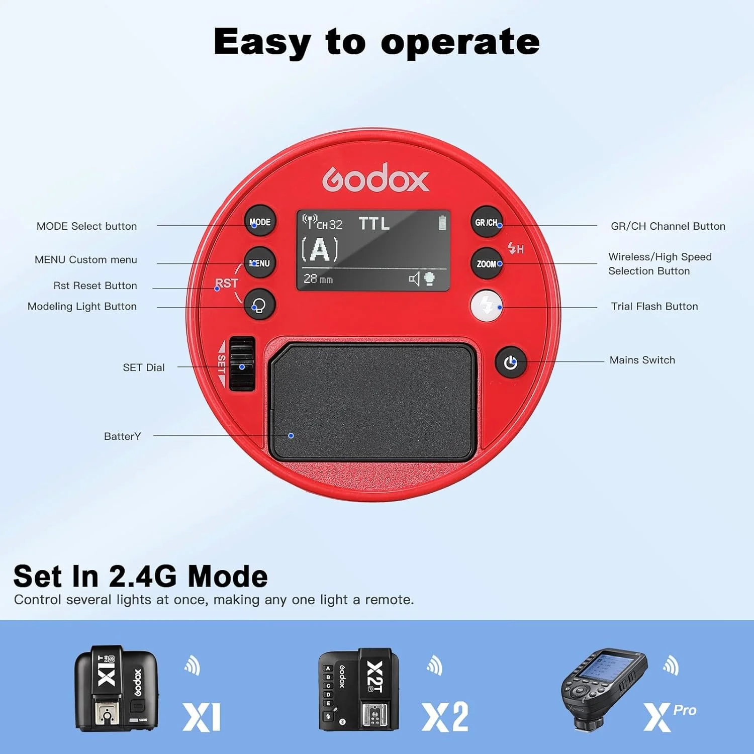 فلاش استودیویی قابل حمل گودکس AD100pro، 100 وات، باتری 2600 میلی آمپر، سیستم بی سیم 2.4G، همگام سازی با سرعت بالا 1/8000 ثانیه، زمان بازیافت 0.01-1.5 ثانیه، 360 فلاش با قدرت کامل برای عکاسی استودیویی (قرمز) فلاش استودیویی قابل حمل گودکس AD100pro، 100 وات، باتری 2600 میلی آمپر، سیستم بی سیم 2.4G، همگام سازی با سرعت بالا 1/8000 ثانیه، زمان بازیافت 0.01-1.5 ثانیه، 360 فلاش با قدرت کامل برای عکاسی استودیویی (قرمز)