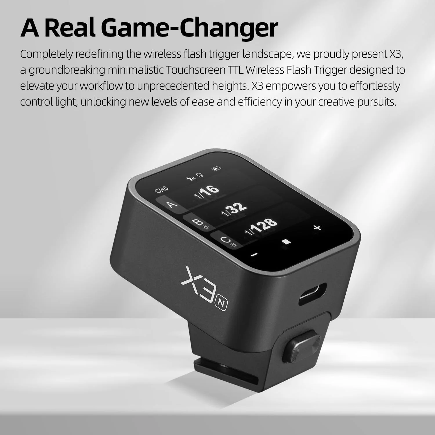 فلاش گودوکس X3 N با صفحه لمسی، راهنمای بی سیم، نورسنجی خودکار TLL، همگام سازی با سرعت بالا، باتری لیتیومی داخلی، نور استودیویی فلاش، پشتیبانی از شارژ سریع (ارتقاء یافته گودوکس Xpro/XProII/X2T)