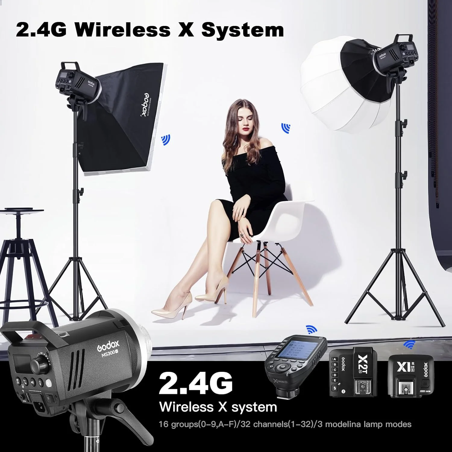 کیت فلاش استودیویی کامپکت گودکس MS200V با مانت بوئنز، لامپ مدلینگ LED، سیستم وایرلس 2.4G X، دمای رنگ 5600K و زمان بازیافت 1.3 ثانیه در حداکثر توان خروجی کیت فلاش استودیویی کامپکت گودکس MS200V با مانت بوئنز، لامپ مدلینگ LED، سیستم وایرلس 2.4G X، دمای رنگ 5600K و زمان بازیافت 1.3 ثانیه در حداکثر توان خروجی