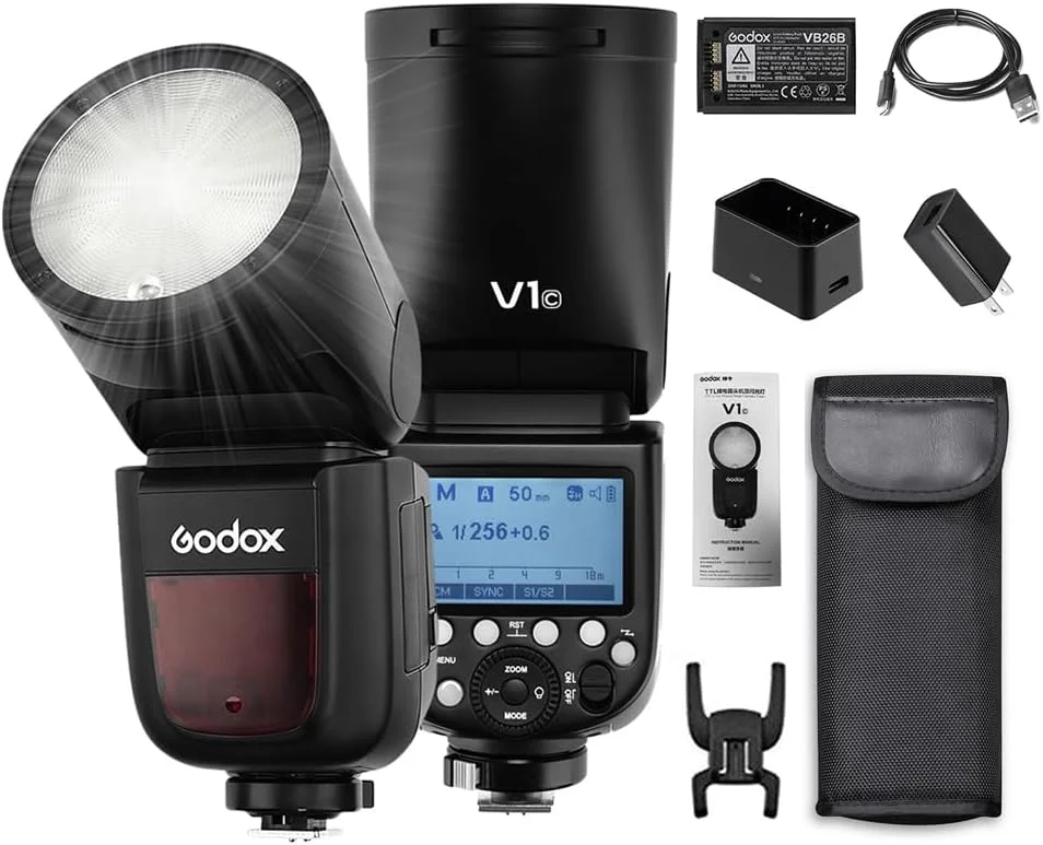 فلاش اسپیدلایت حرفه ای Godox V1C با سر گرد و بی سیم 2.4G برای سری Canon EOS 1500D 3000D 5D Mark III 5D Mark LL برای عکاسی استودیویی/پرتره/عروسی