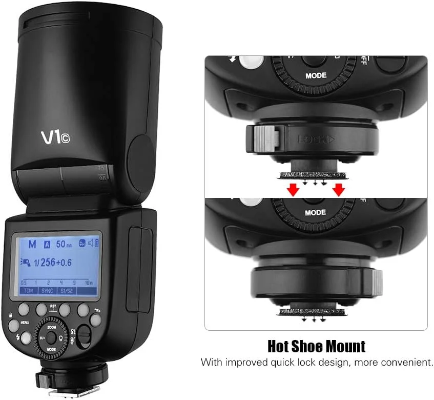 فلاش اسپیدلایت حرفه ای Godox V1C با سر گرد و بی سیم 2.4G برای سری Canon EOS 1500D 3000D 5D Mark III 5D Mark LL برای عکاسی استودیویی/پرتره/عروسی فلاش اسپیدلایت حرفه ای Godox V1C با سر گرد و بی سیم 2.4G برای سری Canon EOS 1500D 3000D 5D Mark III 5D Mark LL برای عکاسی استودیویی/پرتره/عروسی