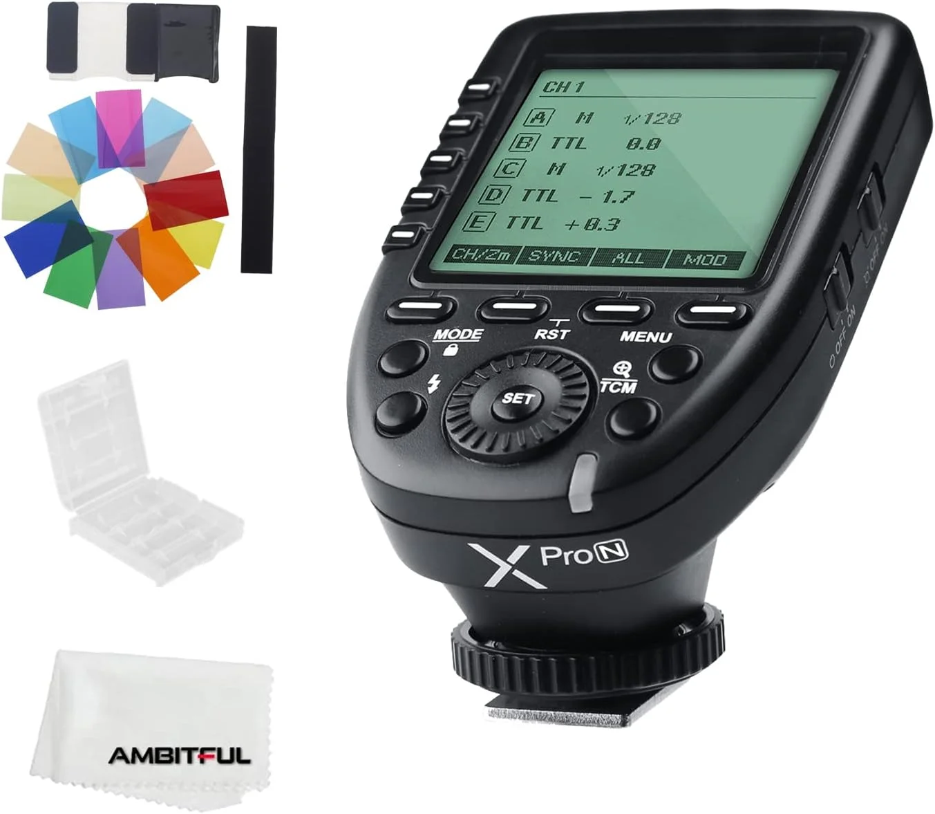 فلاش تریگر گودکس XPro-N TTL 2.4G با همگام‌سازی سرعت بالا 1/8000 ثانیه سیستم X - عملکرد دستی، صفحه نمایش بزرگ، طراحی شیب‌دار، 5 دکمه گروه اختصاصی، 11 عملکرد قابل تنظیم برای دوربین‌های نیکون