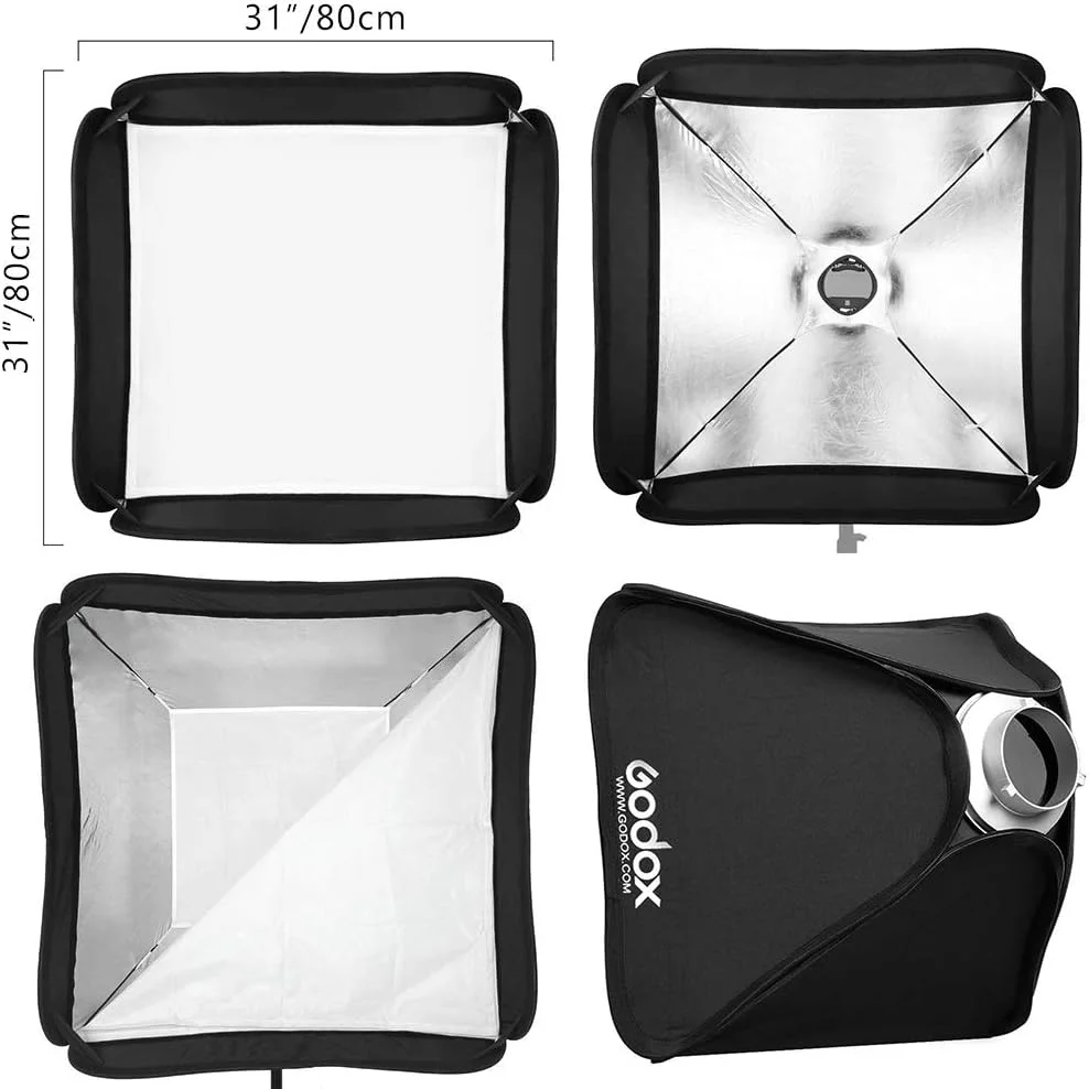 سافت باکس تاشو GODOX مناسب برای فلاش استودیویی 80cm x 80cm / 32 x 32 اینچ با آداپتور حلقه سرعت مانت بوئنز سافت باکس تاشو GODOX مناسب برای فلاش استودیویی 80cm x 80cm / 32 x 32 اینچ با آداپتور حلقه سرعت مانت بوئنز