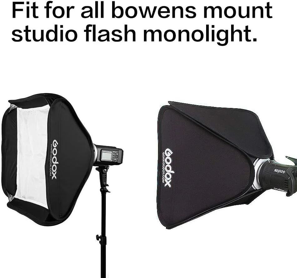 سافت باکس تاشو GODOX مناسب برای فلاش استودیویی 60cm x 60cm با مانت بوئنز و آداپتور رینگ سرعت (سافت باکس 60x60cm برای فلاش استودیویی) سافت باکس تاشو GODOX مناسب برای فلاش استودیویی 60cm x 60cm با مانت بوئنز و آداپتور رینگ سرعت (سافت باکس 60x60cm برای فلاش استودیویی)