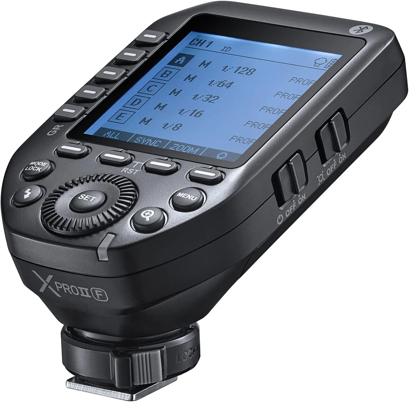 گوداکس XProII-F تریگر فلاش بی‌سیم TTL برای فوجی فیلم، پشتیبانی از HSS 1/8000s، فلاش خودکار TTL، فلاش دستی، عملکرد TCM، 5 دکمه گروه اختصاصی، نمایشگر LCD بزرگ، کنترل اپلیکیشن هوشمند