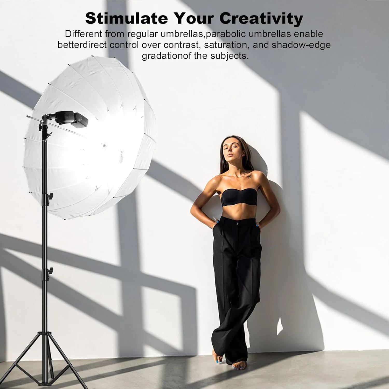 چتر پارابولیک گودکس UB-105D با قطر ۱۰۵ سانتیمتر، نور نرم و عمیق سفید رنگ، مناسب استودیو، عکاسی و فیلمبرداری چتر پارابولیک گودکس UB-105D با قطر ۱۰۵ سانتیمتر، نور نرم و عمیق سفید رنگ، مناسب استودیو، عکاسی و فیلمبرداری