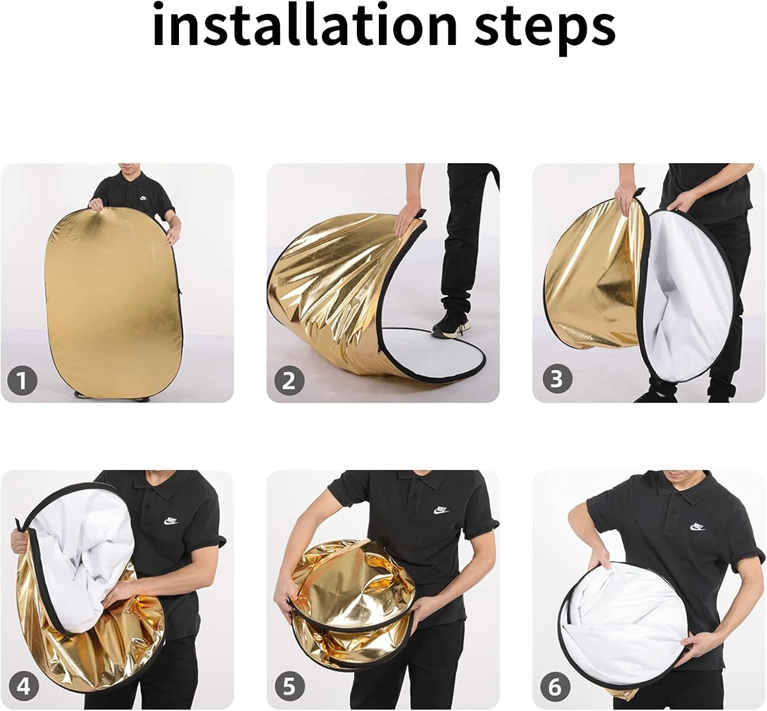 رفلکتور نور تاشو عکاسی گودکس، دیسک پخش کننده نور چند منظوره 5 در 1 بیضی شکل با کیف حمل - طلایی، نقره ای، مشکی، سفید، شفاف برای نورپردازی استودیویی در فضای باز (80x120 سانتی متر) رفلکتور نور تاشو عکاسی گودکس، دیسک پخش کننده نور چند منظوره 5 در 1 بیضی شکل با کیف حمل - طلایی، نقره ای، مشکی، سفید، شفاف برای نورپردازی استودیویی در فضای باز (80x120 سانتی متر)