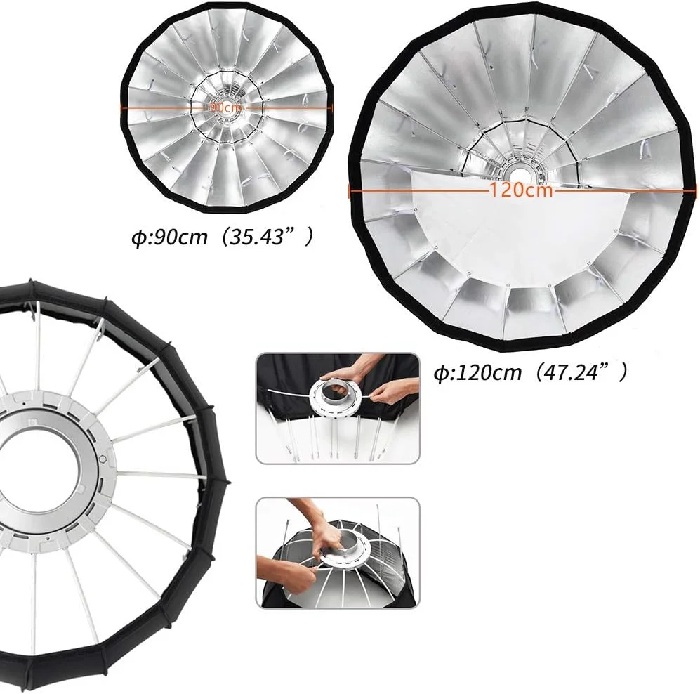 سافت باکس پارابولیک GODOX مدل P120H با مقاومت بالا در برابر حرارت، 120 سانتی متر / 48 اینچ، مانت بوئنز، رفلکتور برای فلاش استودیویی (سافت باکس P120H) سافت باکس پارابولیک GODOX مدل P120H با مقاومت بالا در برابر حرارت، 120 سانتی متر / 48 اینچ، مانت بوئنز، رفلکتور برای فلاش استودیویی (سافت باکس P120H)