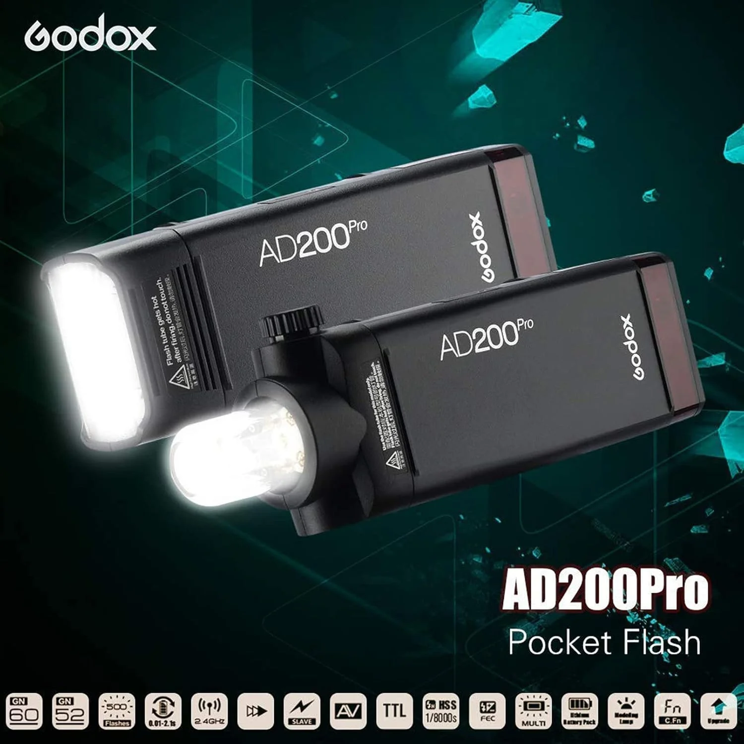 فلاش جیبی گودکس AD200Pro TTL 2.4G HSS 1/8000s با سر دوتایی 200Ws به همراه باتری لیتیومی 14.4V/2900mAh سازگار با دوربین های نیکون، کانن، سونی، فوجی، الیمپوس، پاناسونیک و پنتاکس