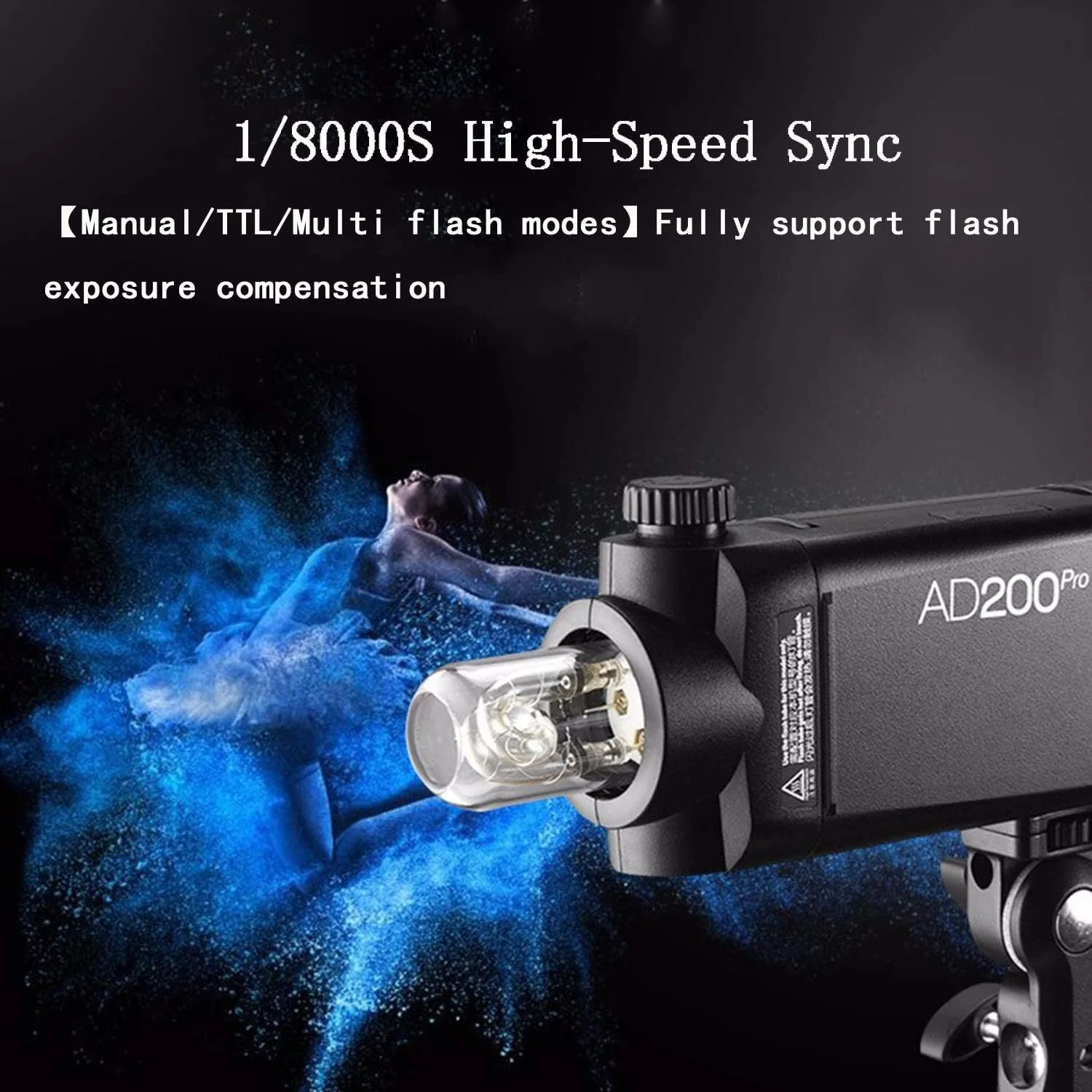 فلاش جیبی گودکس AD200Pro TTL 2.4G HSS 1/8000s با سر دوتایی 200Ws به همراه باتری لیتیومی 14.4V/2900mAh سازگار با دوربین های نیکون، کانن، سونی، فوجی، الیمپوس، پاناسونیک و پنتاکس