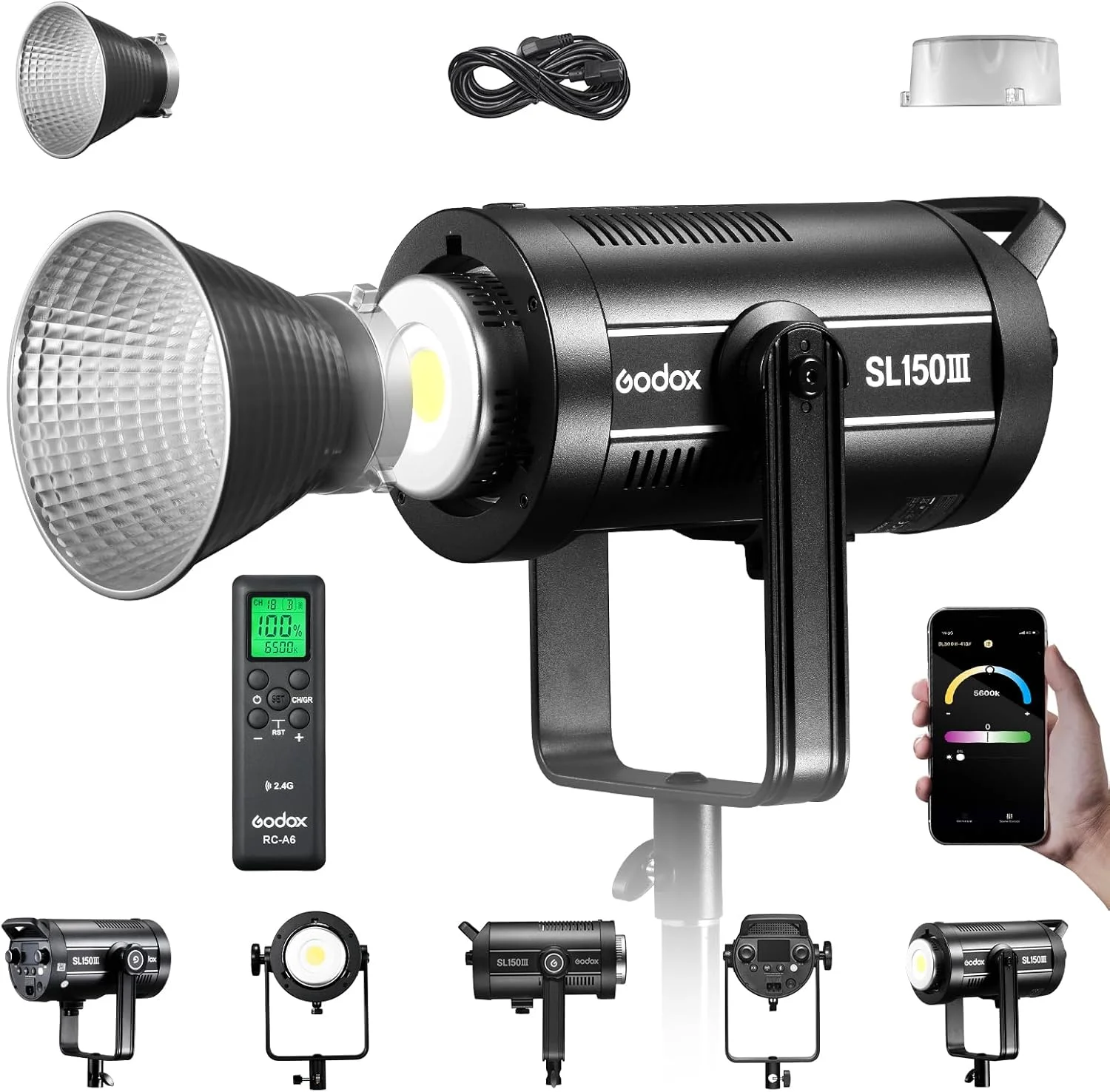 نور ویدئویی ال ای دی Godox SL150III، نورپردازی مداوم متعادل با نور روز با مانت Bowens و 8 جلوه FX، برای عکاسی استودیویی (SL150III)