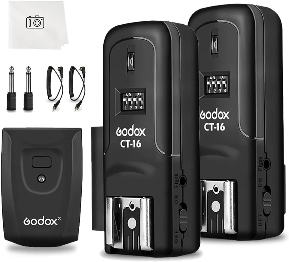کیت فرستنده و گیرنده فلاش رادیویی بی سیم گودکس مدل CT-16، سازگار با دوربین های DSLR کانن نیکون پنتاکس، فرستنده و گیرنده فلاش 3 در 1