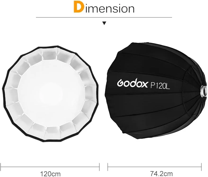 سافت باکس پارابولیک گودکس P120L با مانت بوئنز، عمق 120 سانتی متر، مناسب فلاش استودیویی، اسپیدلایت و رفلکتور سافت باکس پارابولیک گودکس P120L با مانت بوئنز، عمق 120 سانتی متر، مناسب فلاش استودیویی، اسپیدلایت و رفلکتور