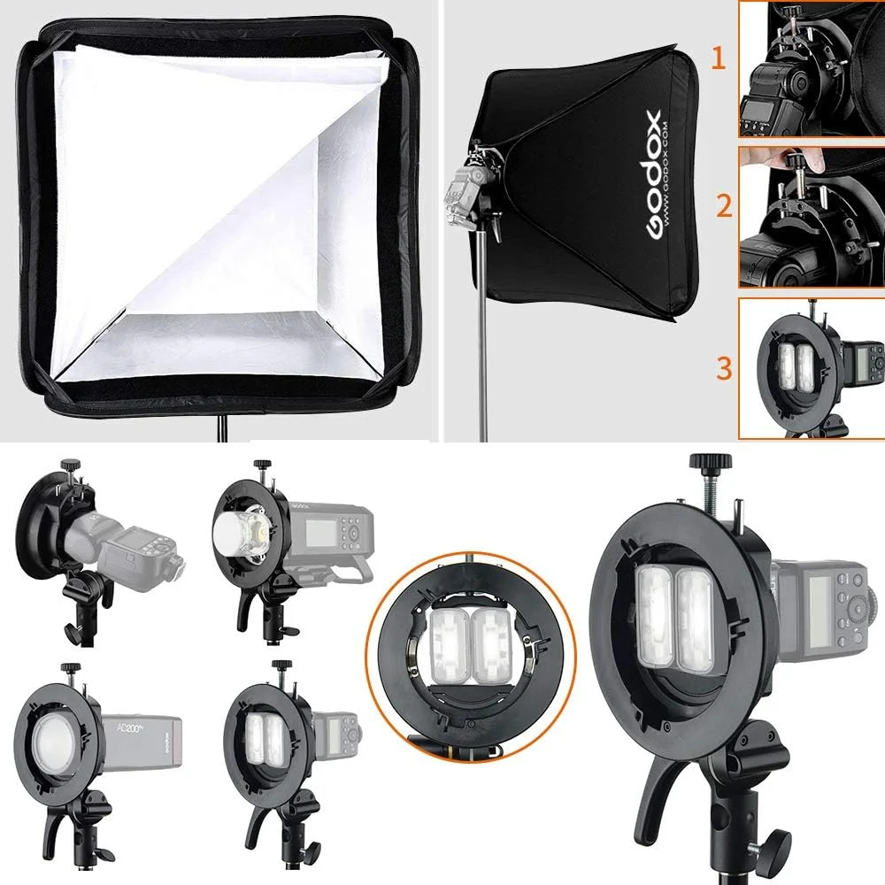 نگهدارنده فلاش GODOX S2 با مانت بوئنز به همراه سافت باکس تاشو گرید دار 60x60 سانتی متر برای عکاسی استودیویی با فلاش اسپیدلایت نگهدارنده فلاش GODOX S2 با مانت بوئنز به همراه سافت باکس تاشو گرید دار 60x60 سانتی متر برای عکاسی استودیویی با فلاش اسپیدلایت