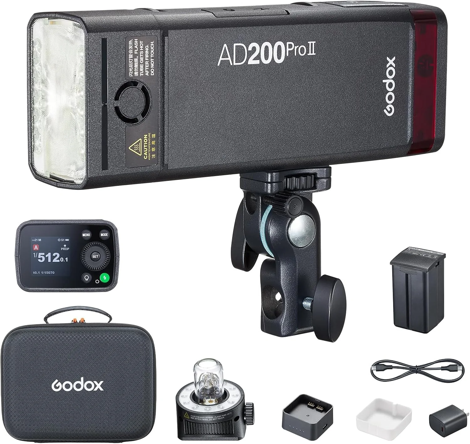 فلاش گودکس AD200PRO II برای سونی کانن نیکون الیمپوس، فلاش اکسترنال، سرهای فلاش بهینه شده، مدلینگ LED دو رنگ، نمایش گروه رنگ، قابل تنظیم از 1/512 تا کامل