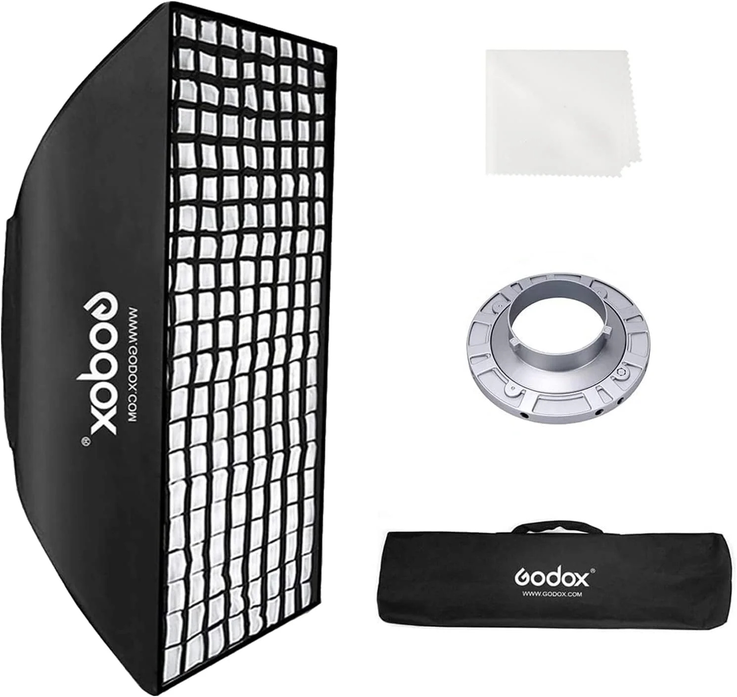 سافت باکس استریپ لانه زنبوری قابل حمل Godox FW80120CM/ 32"x47" با مانت بوئنز، اسپید رینگ و پارچه لنز، سافت باکس استریپ باکس برای نور فلاش استودیویی، استودیو عکس