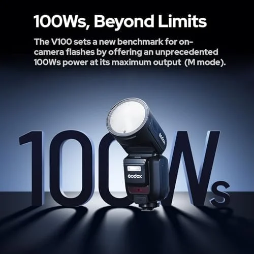 فلاش دوربین با سر گرد Godox V100S، اسپیدلایت 100 واتی TTL با صفحه کنترل لمسی، لامپ تنظیم LED داخلی با فلاش فرعی قابل جابجایی، کیت AK-R1، برد پخش کننده سازگار با دوربین های سونی فلاش دوربین با سر گرد Godox V100S، اسپیدلایت 100 واتی TTL با صفحه کنترل لمسی، لامپ تنظیم LED داخلی با فلاش فرعی قابل جابجایی، کیت AK-R1، برد پخش کننده سازگار با دوربین های سونی