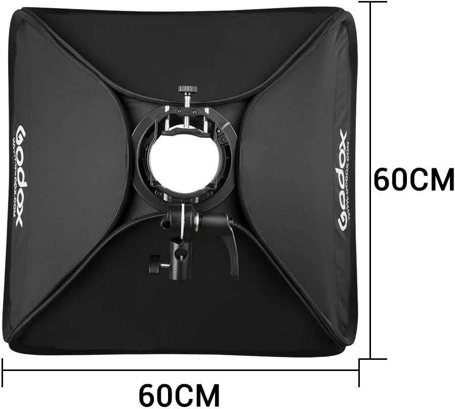 کیت سافت باکس تاشو Godox SGGV6060 با براکت فلاش S2، سافت باکس 60x60 سانتی متر با گرید و مانت بوئنز برای Godox AD400PRO AD200PRO AD200 V1 V1Pro V100 V860III TT685II TT350 Series