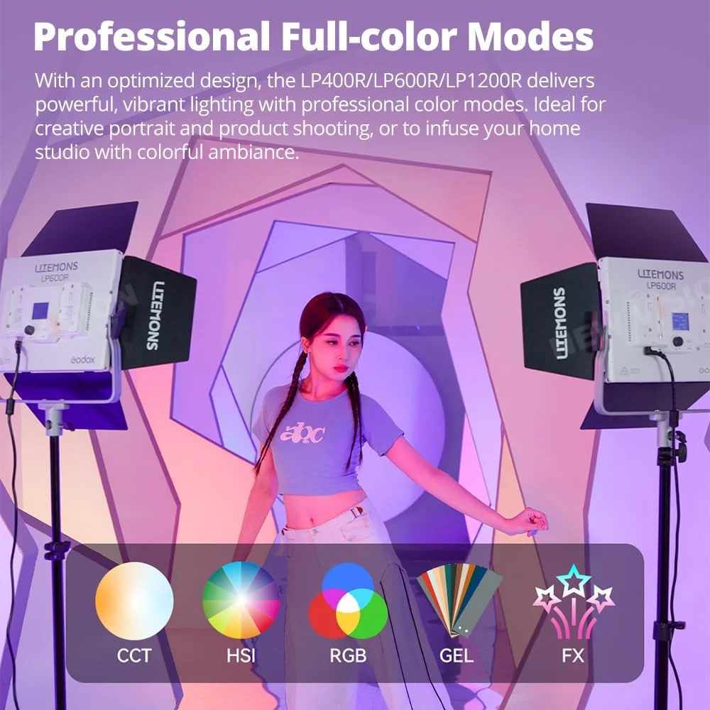 پنل نور ال ای دی RGB گودکس Litemons LP600R با کنترل از طریق اپلیکیشن، نورپردازی استودیویی 60 وات با بارندور، 1800K - 10000K، 14 حالت FX / چرخش 360 درجه / CRI 96+ TLCI 96+ (Godox LP600R) پنل نور ال ای دی RGB گودکس Litemons LP600R با کنترل از طریق اپلیکیشن، نورپردازی استودیویی 60 وات با بارندور، 1800K - 10000K، 14 حالت FX / چرخش 360 درجه / CRI 96+ TLCI 96+ (Godox LP600R)