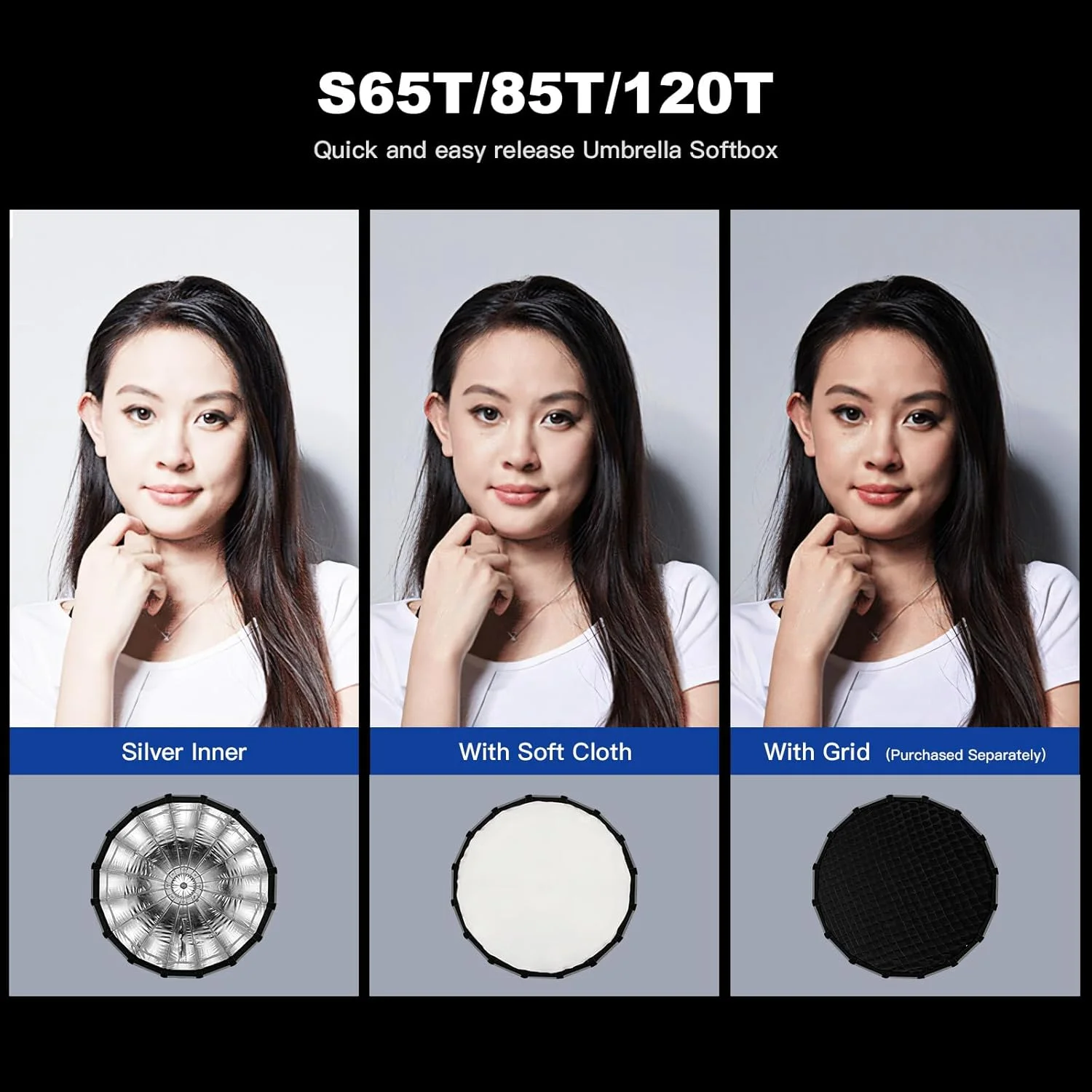 گودکس S85T سافت باکس چتری 85 سانتی متری با مانت بوئنز و دیفیوزر، رهاسازی سریع، سافت باکس چتری جمع و جور برای عکاسی، نور مداوم و فلاش استروب گودکس S85T سافت باکس چتری 85 سانتی متری با مانت بوئنز و دیفیوزر، رهاسازی سریع، سافت باکس چتری جمع و جور برای عکاسی، نور مداوم و فلاش استروب