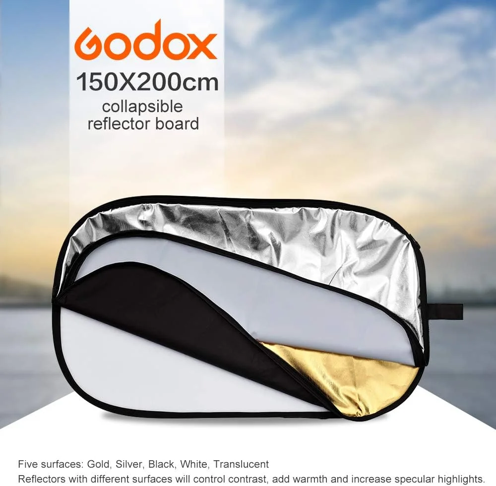 بازتابنده نور 5 در 1 تاشو قابل حمل GODOX با ابعاد 150x200 سانتی متر به همراه کیف برای استودیو و عکاسی - طلایی، نقره ای، مشکی، سفید، شفاف (RFT05-150x200) بازتابنده نور 5 در 1 تاشو قابل حمل GODOX با ابعاد 150x200 سانتی متر به همراه کیف برای استودیو و عکاسی - طلایی، نقره ای، مشکی، سفید، شفاف (RFT05-150x200)