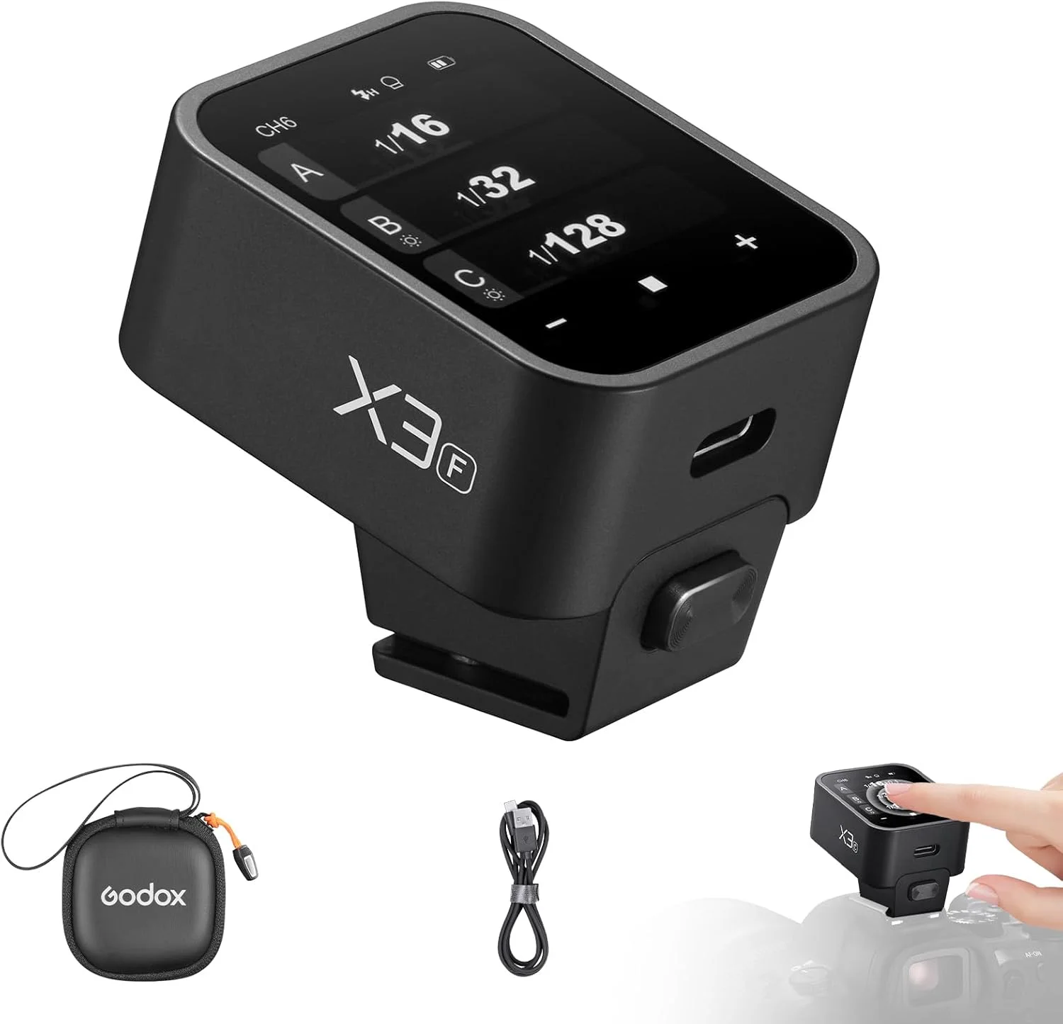 فلاش تریگر بی سیم Godox X3-F با صفحه لمسی OLED برای دوربین فوجی فیلم، 2.4 گیگاهرتز بی سیم، 1/8000 ثانیه HSS، عملکرد Ttl Tcm، باتری داخلی قابل شارژ Type-C، فلاش تریگر دوربین از راه دور فلاش تریگر بی سیم Godox X3-F با صفحه لمسی OLED برای دوربین فوجی فیلم، 2.4 گیگاهرتز بی سیم، 1/8000 ثانیه HSS، عملکرد Ttl Tcm، باتری داخلی قابل شارژ Type-C، فلاش تریگر دوربین از راه دور