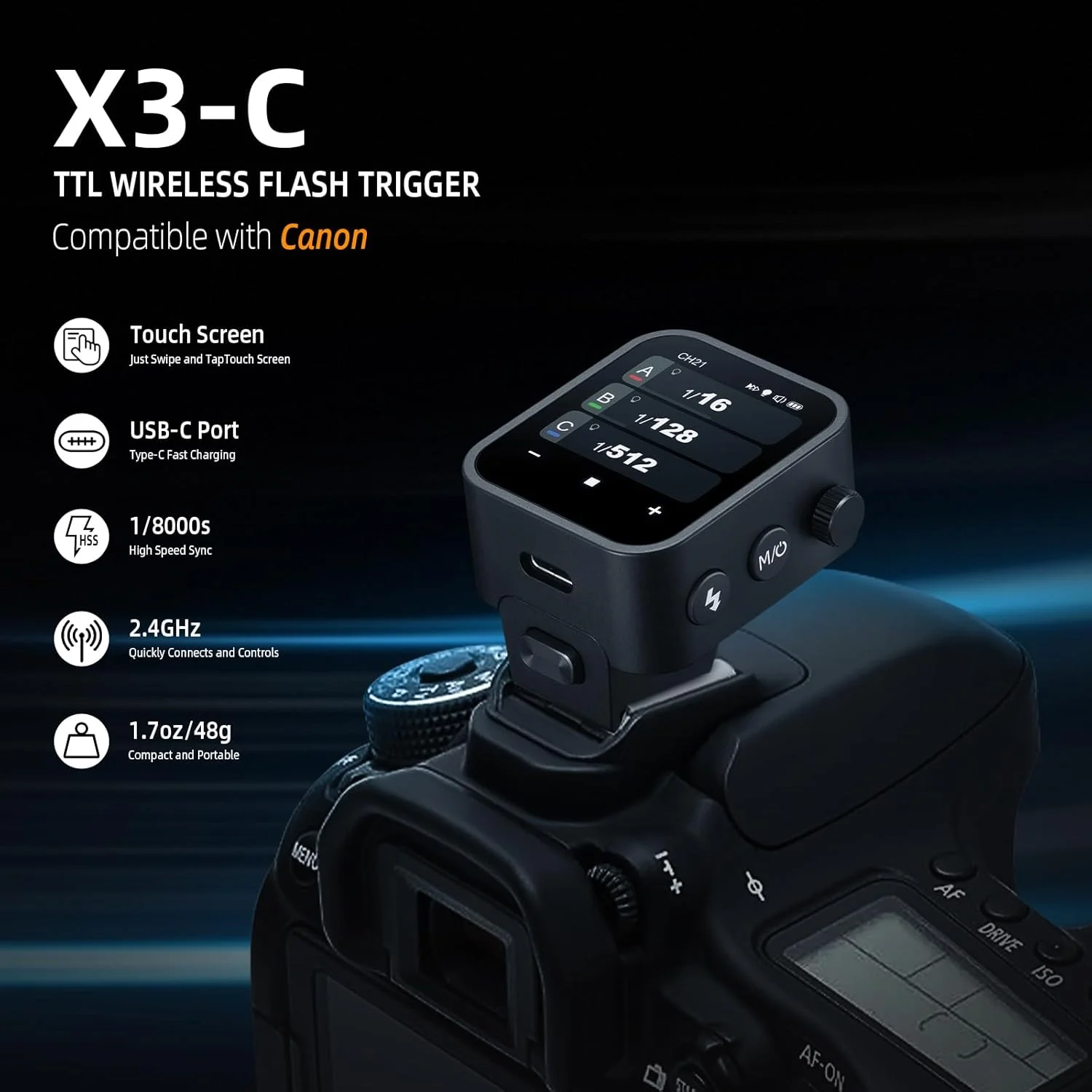 فلاش تریگر وایرلس گودکس X3-C با صفحه لمسی TTL برای دوربین کانن