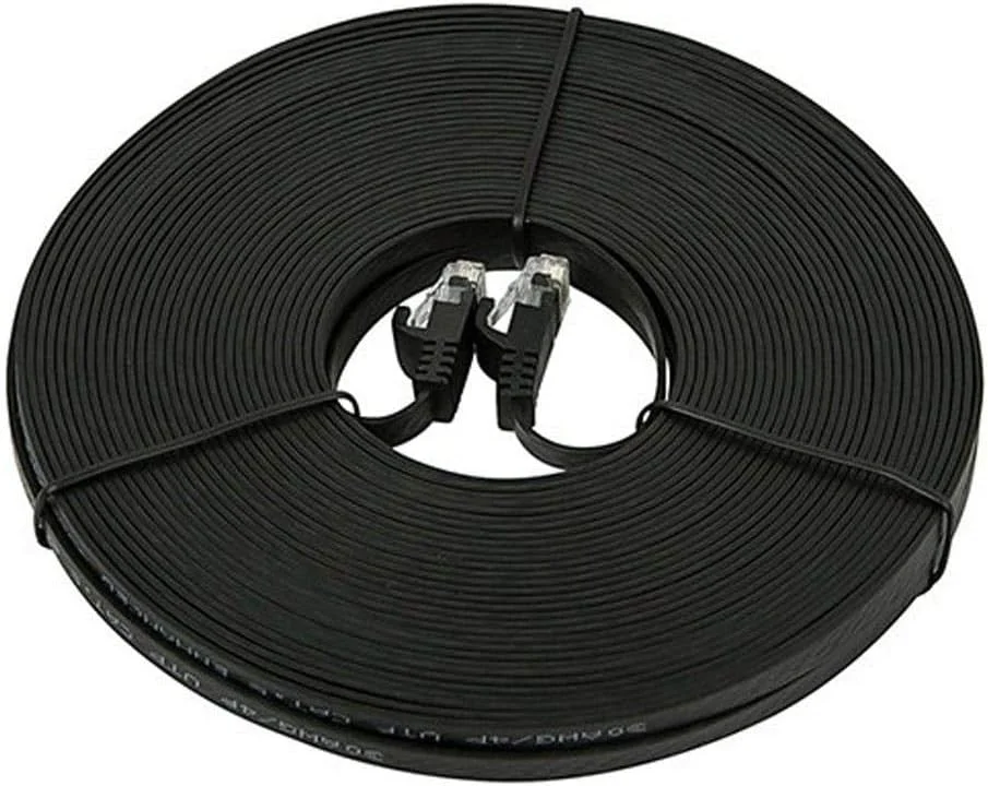 کابل شبکه تخت اترنت Cat5e با سیم مسی بدون روکش، 30AWG، 350 مگاهرتز، 75 فوت، مشکی (109556) کابل شبکه تخت اترنت Cat5e با سیم مسی بدون روکش، 30AWG، 350 مگاهرتز، 75 فوت، مشکی (109556)