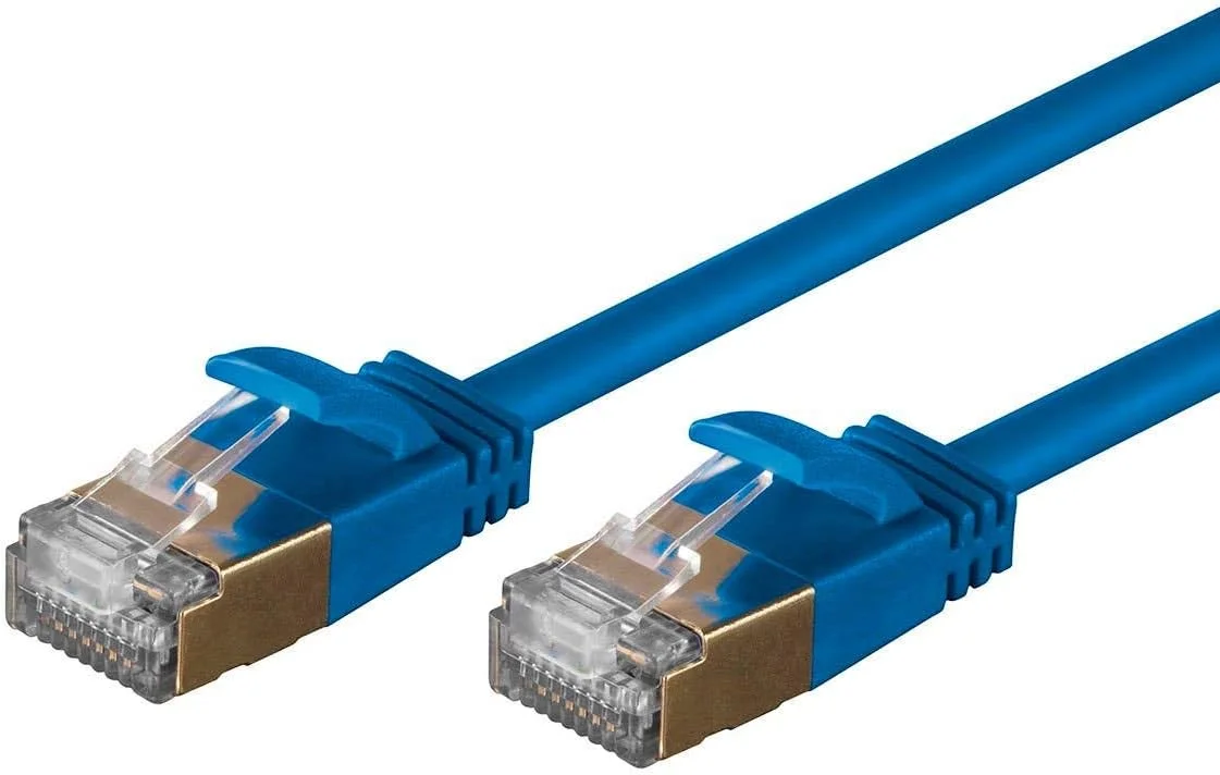 کابل شبکه اترنت Cat6A اسلیم ران Monoprice - سیم اینترنت شبکه - RJ45، رشته ای، STP، سیم مسی خالص، 36AWG، 0.3 متر، آبی