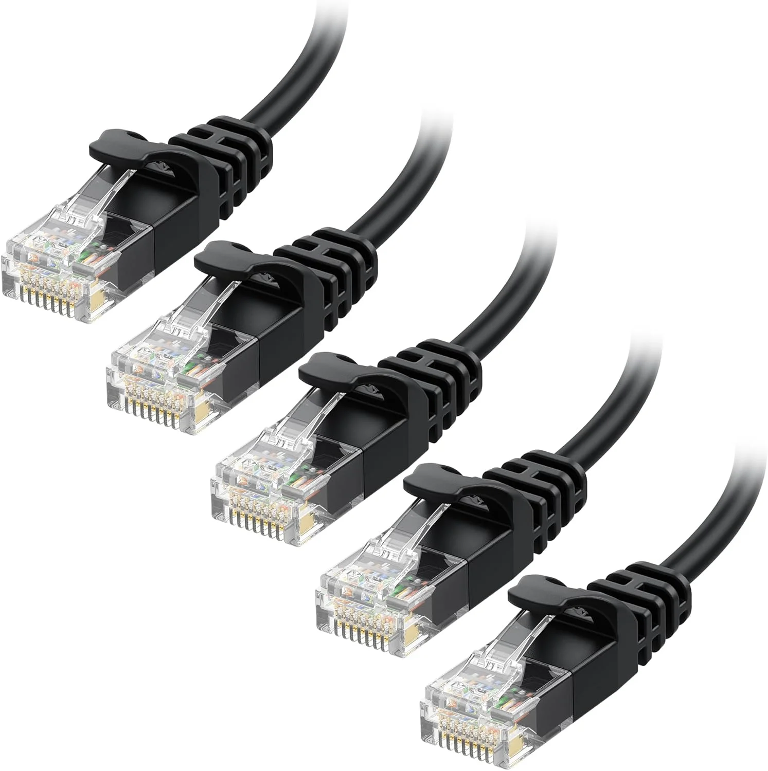 کابل شبکه Cat6 باریک Cable Matters، بسته 5 عددی، بدون گیر، مشکی، طول 2.1 متر
