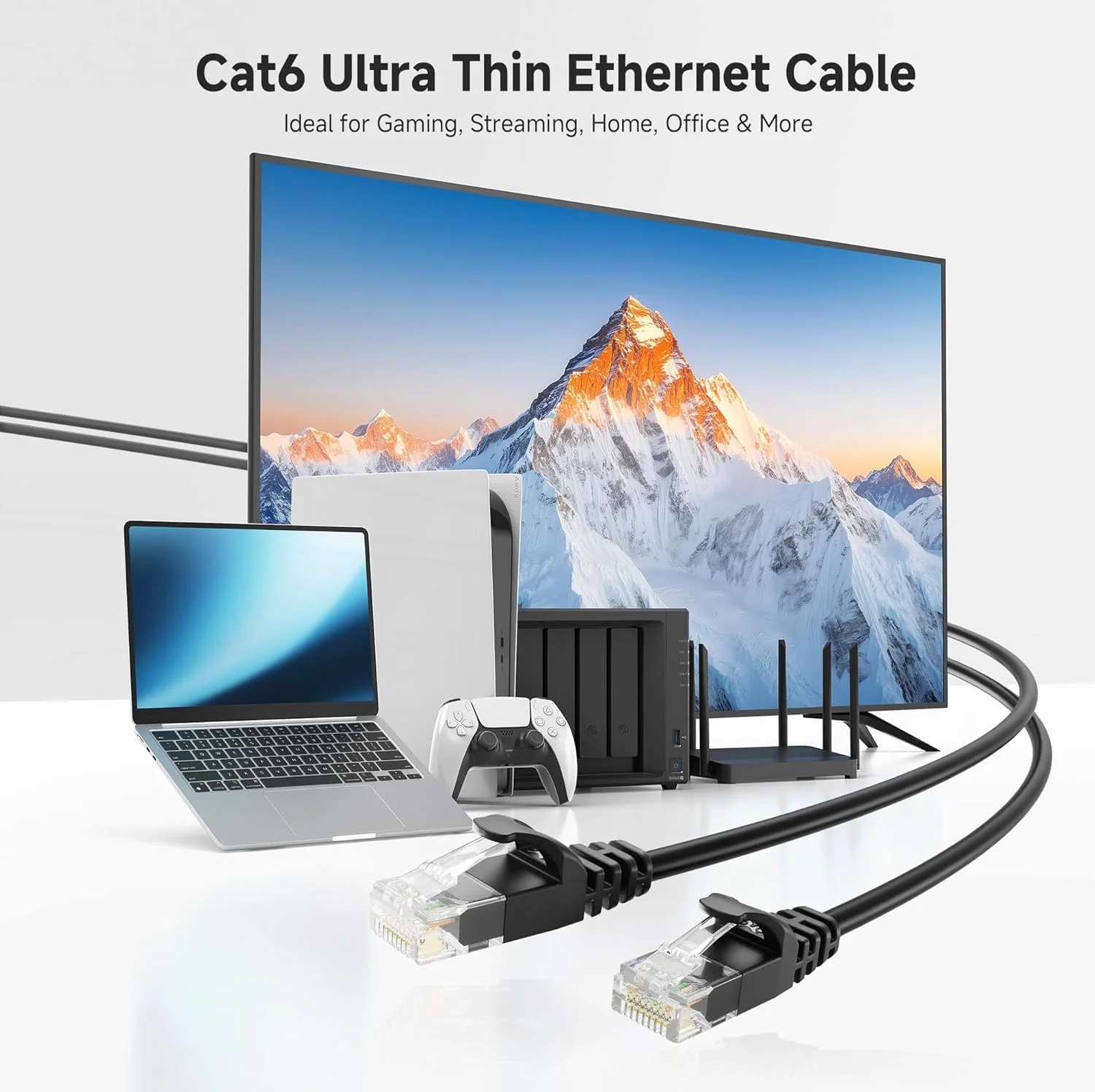 کابل شبکه Cat6 باریک Cable Matters، بسته 5 عددی، بدون گیر، مشکی، طول 2.1 متر کابل شبکه Cat6 باریک Cable Matters، بسته 5 عددی، بدون گیر، مشکی، طول 2.1 متر
