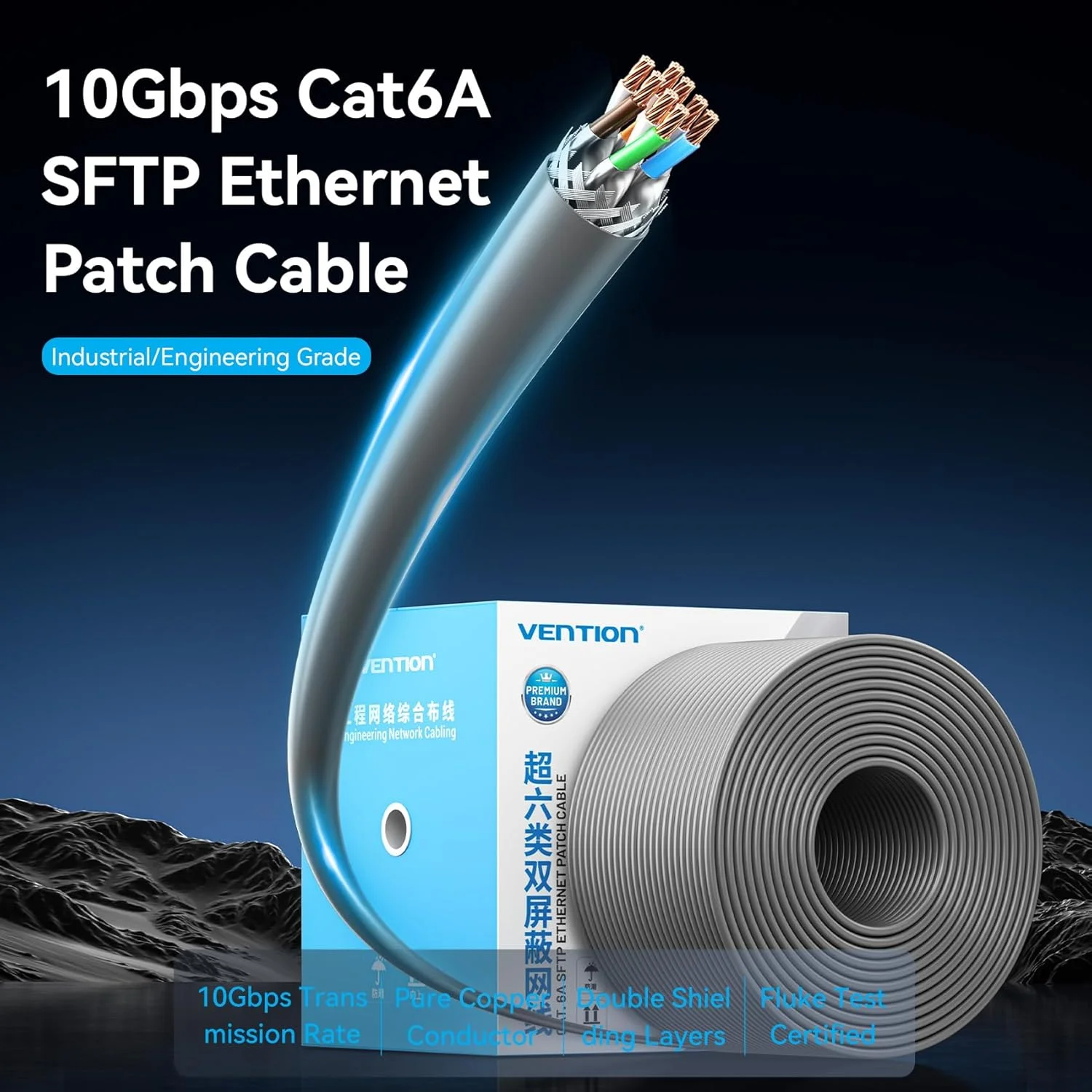 کابل شبکه Cat6A SFTP VENTION، 27AWG، مس بدون اکسیژن، شیلد دوگانه، 10 گیگابیت بر ثانیه، 500 مگاهرتز، روکش PVC، قطر خارجی 6 میلیمتر، کابل شبکه 305 متری با سرعت بالا (IHCH305) کابل شبکه Cat6A SFTP VENTION، 27AWG، مس بدون اکسیژن، شیلد دوگانه، 10 گیگابیت بر ثانیه، 500 مگاهرتز، روکش PVC، قطر خارجی 6 میلیمتر، کابل شبکه 305 متری با سرعت بالا (IHCH305)