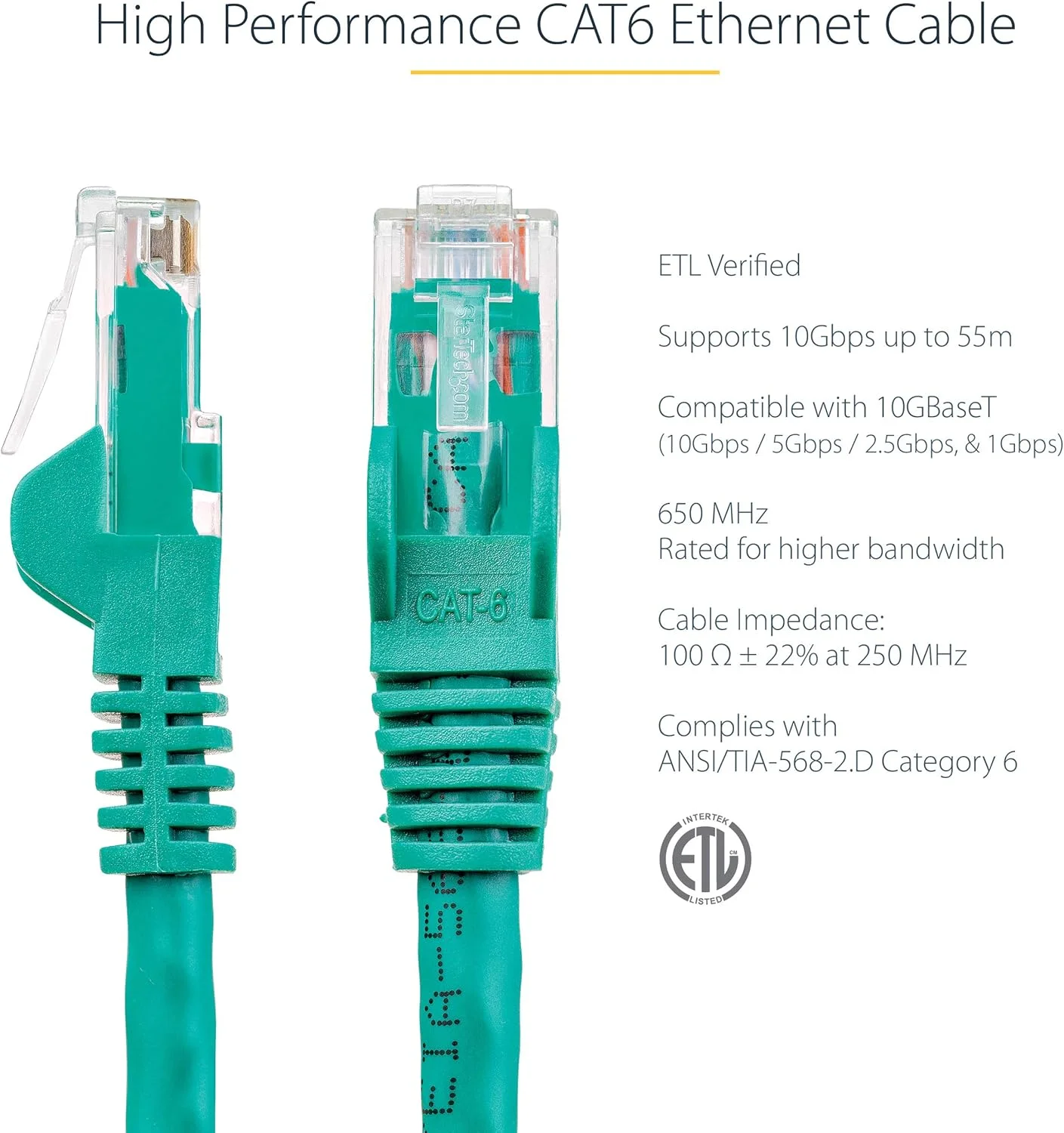 کابل اترنت CAT6 استار تک 2 فوتی - سیم اترنت گیگابیتی CAT 6 سبز - 650 مگاهرتز 100 وات PoE++ RJ45 UTP دسته 6 کابل شبکه/پچ کورد بدون گیر با محافظ کشش تست شده UL/TIA (N6PATCH2GN) کابل اترنت CAT6 استار تک 2 فوتی - سیم اترنت گیگابیتی CAT 6 سبز - 650 مگاهرتز 100 وات PoE++ RJ45 UTP دسته 6 کابل شبکه/پچ کورد بدون گیر با محافظ کشش تست شده UL/TIA (N6PATCH2GN)