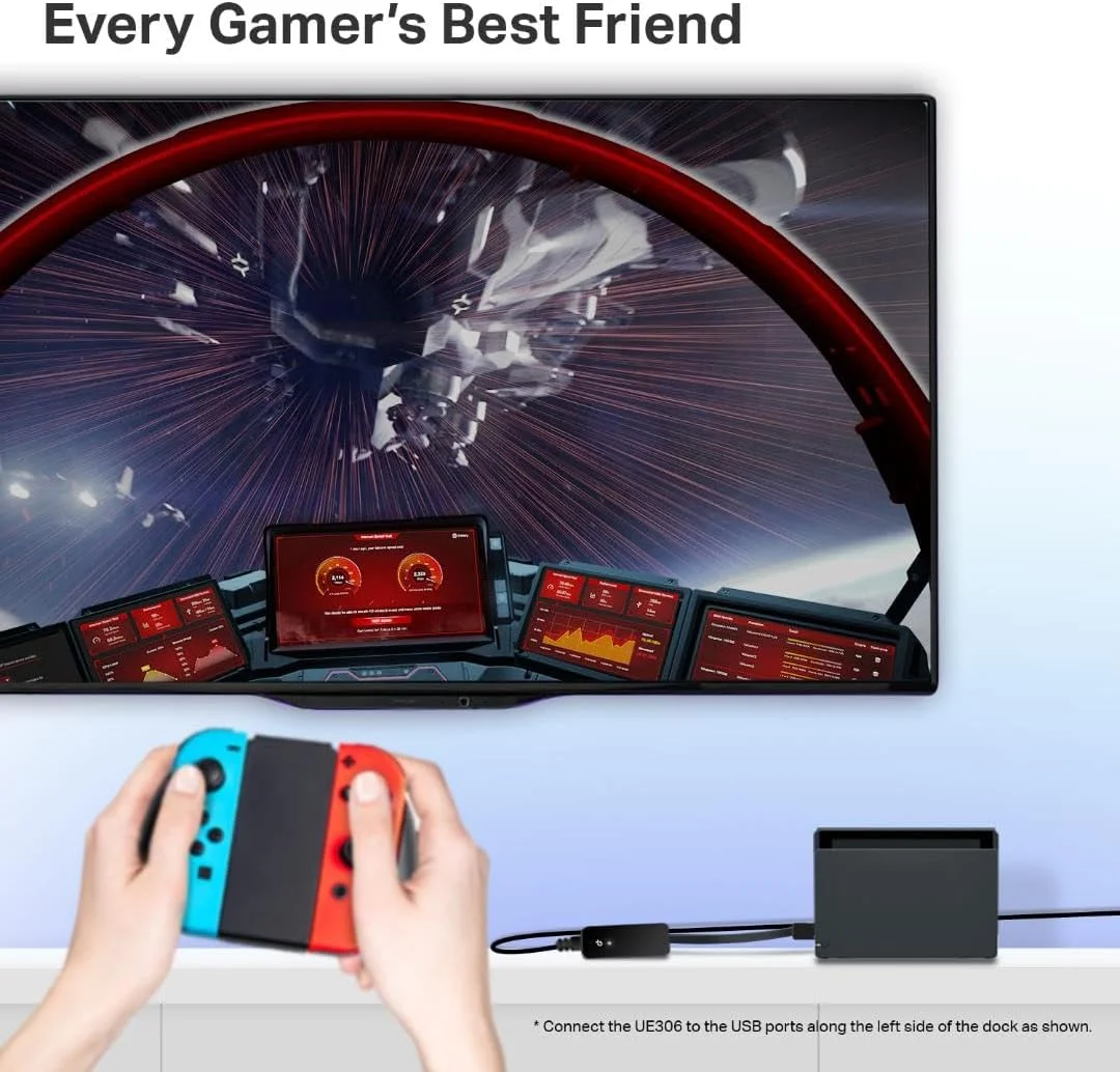 آداپتور USB به اترنت TP-Link (UE306)، پشتیبانی از نینتندو سوییچ، آداپتور شبکه 1Gbps گیگابیتی RJ45 به USB 3.0، طراحی تاشو و قابل حمل، Plug and Play، سازگار با ویندوز، macOS و لینوکس