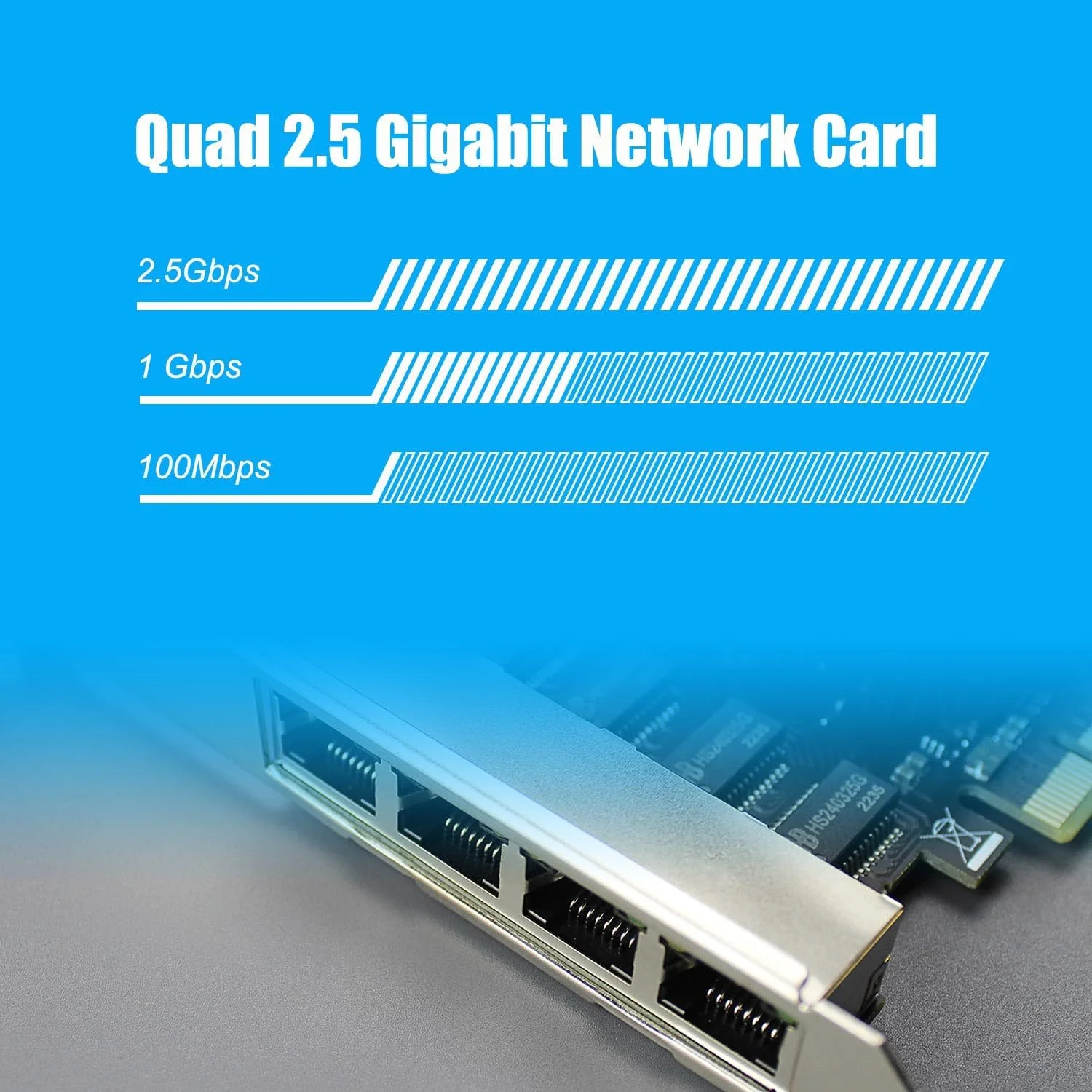 کارت شبکه 4 پورت 2.5 گیگابیتی GLOTRENDS LE8445 PCIe برای کامپیوترهای رومیزی، پورت اترنت گیگابیتی 2500/1000/100 مگابیت بر ثانیه RJ45 LAN، رابط PCIE X4، براکت استاندارد و کم ارتفاع