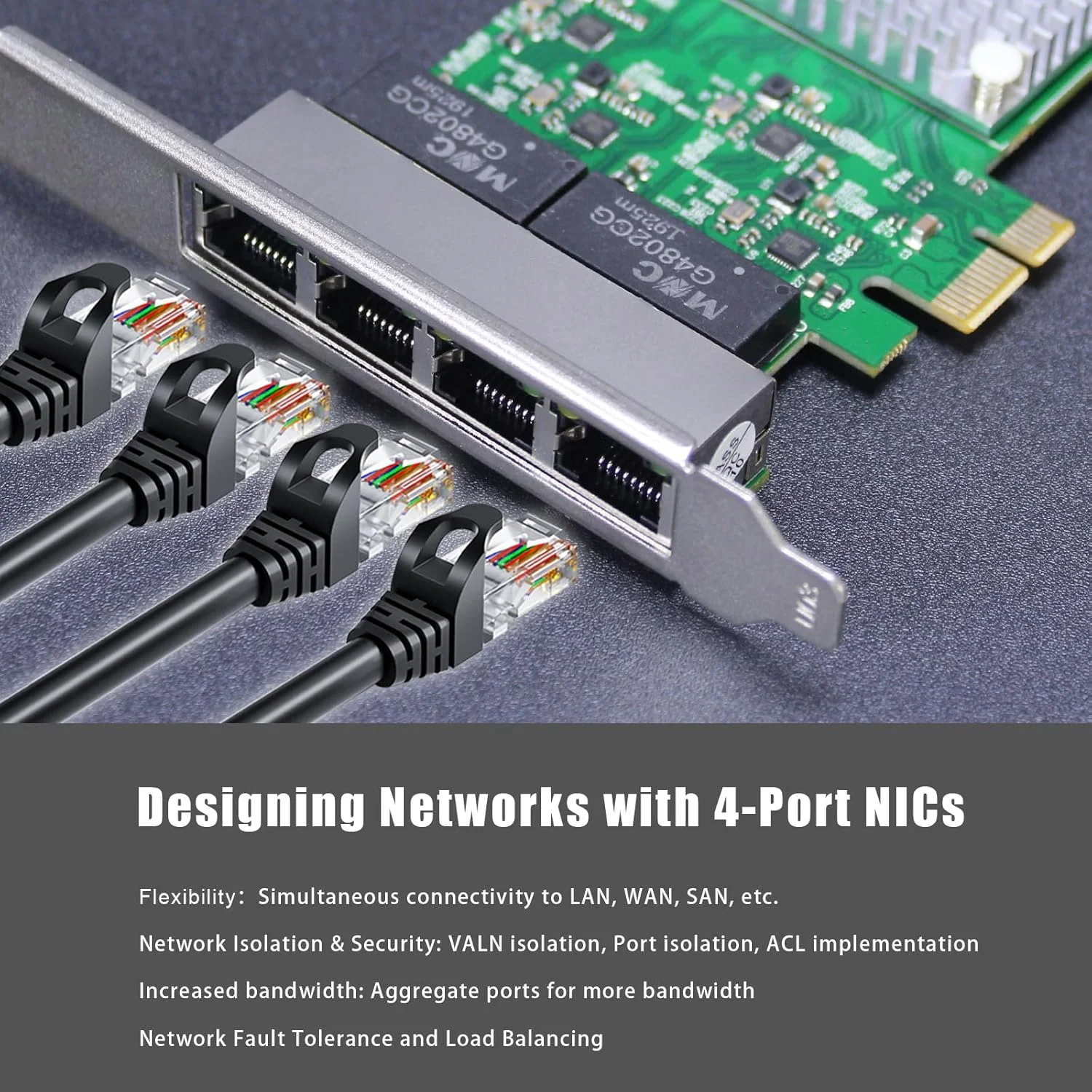 کارت شبکه 4 پورت گیگابیتی GLOTRENDS ST7314 PCIe برای کامپیوترهای رومیزی، پورت RJ45 LAN اترنت گیگابیتی 1000/100/10 مگابیت بر ثانیه، رابط PCIE X1، براکت استاندارد و کم ارتفاع