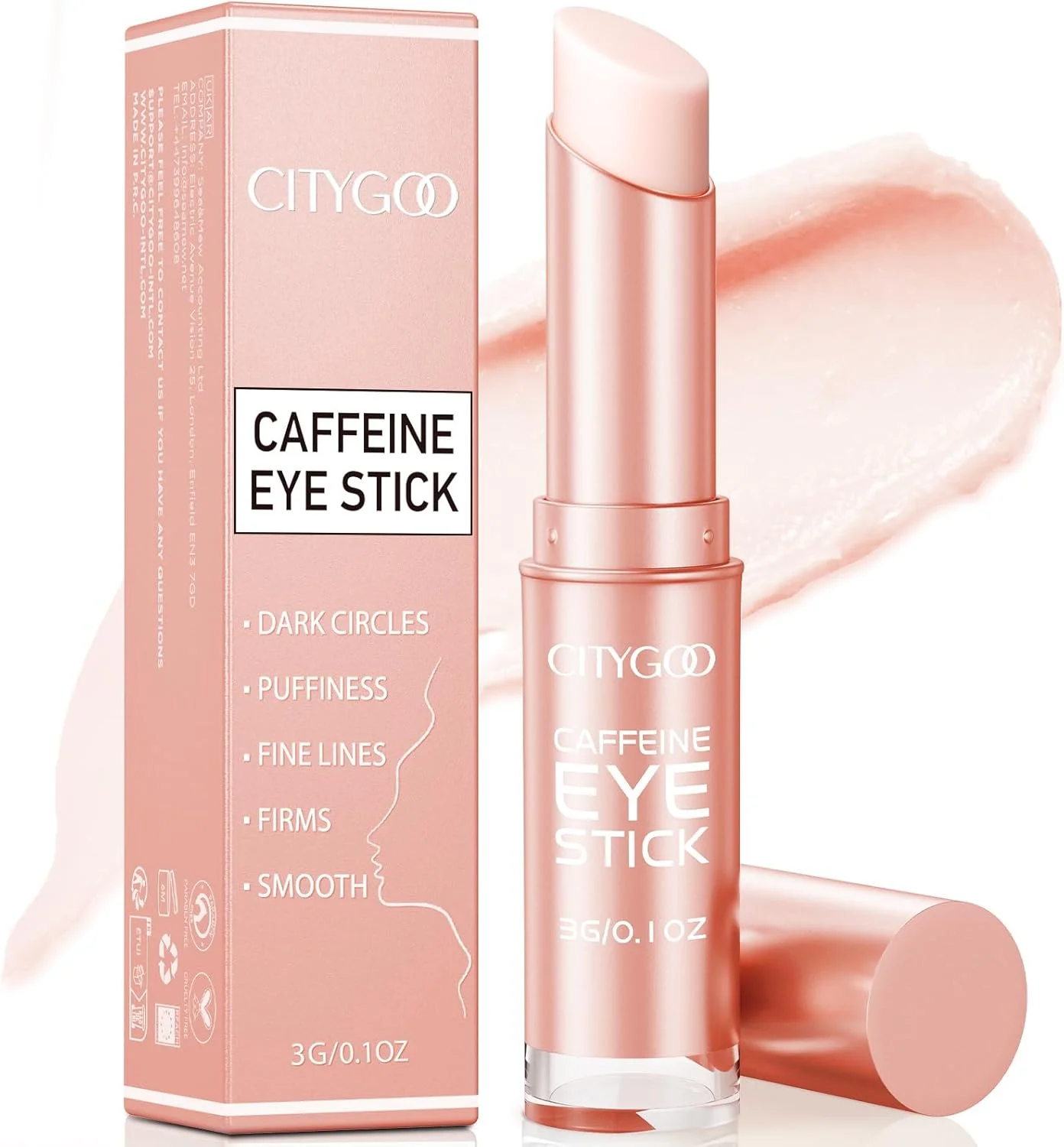 استیک کرم دور چشم کافئین CITYGOO: بالم سفت کننده و مرطوب کننده ضد پیری برای حلقه های تیره، پف و کیسه های زیر چشم - مناسب برای مسافرت بانوان (صورتی)
