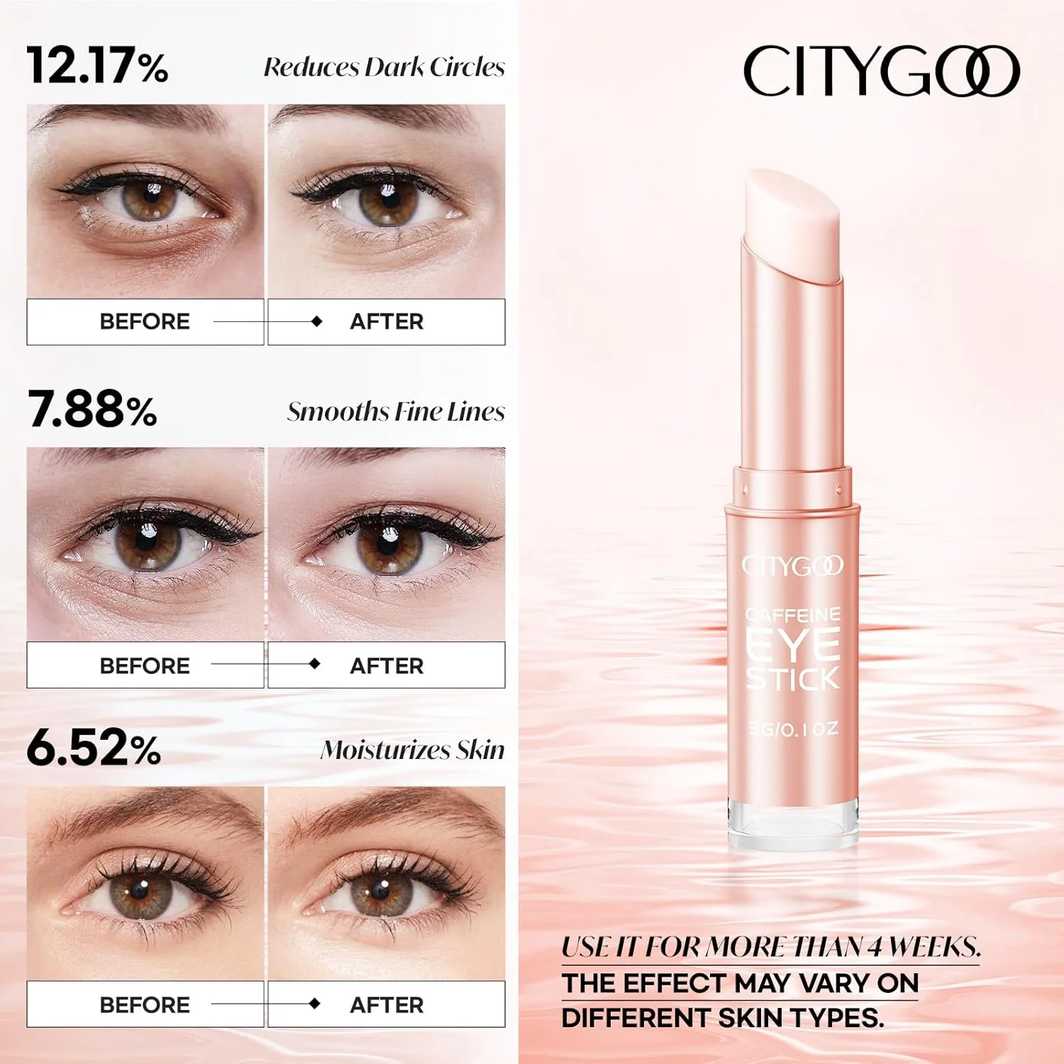 استیک کرم دور چشم کافئین CITYGOO: بالم سفت کننده و مرطوب کننده ضد پیری برای حلقه های تیره، پف و کیسه های زیر چشم - مناسب برای مسافرت بانوان (صورتی) استیک کرم دور چشم کافئین CITYGOO: بالم سفت کننده و مرطوب کننده ضد پیری برای حلقه های تیره، پف و کیسه های زیر چشم - مناسب برای مسافرت بانوان (صورتی)