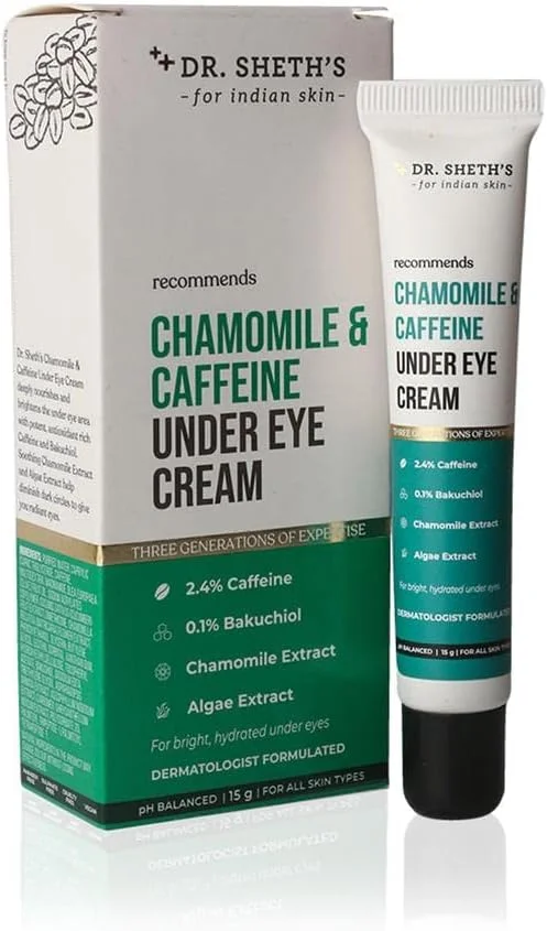 کرم دور چشم بابونه و 2.4% کافئین دکتر شث | کاهش خطوط ریز، چروک و پف | 0.1% باکوچیول و عصاره جلبک برای تیرگی دور چشم برای خانم ها و آقایان | کرم ضد پیری استفاده روزانه - 15 گرم