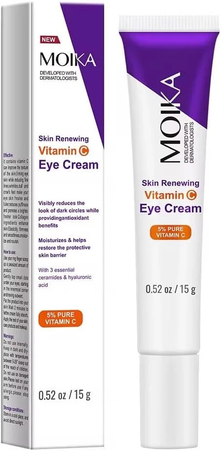 کرم دور چشم ویتامین C امیلی بیوتی با کافئین و سرامید - ضد پیری، ضد چروک، کاهش دهنده تیرگی و پف - روشن کننده و سفت کننده پوست زیر چشم برای آقایان و بانوان